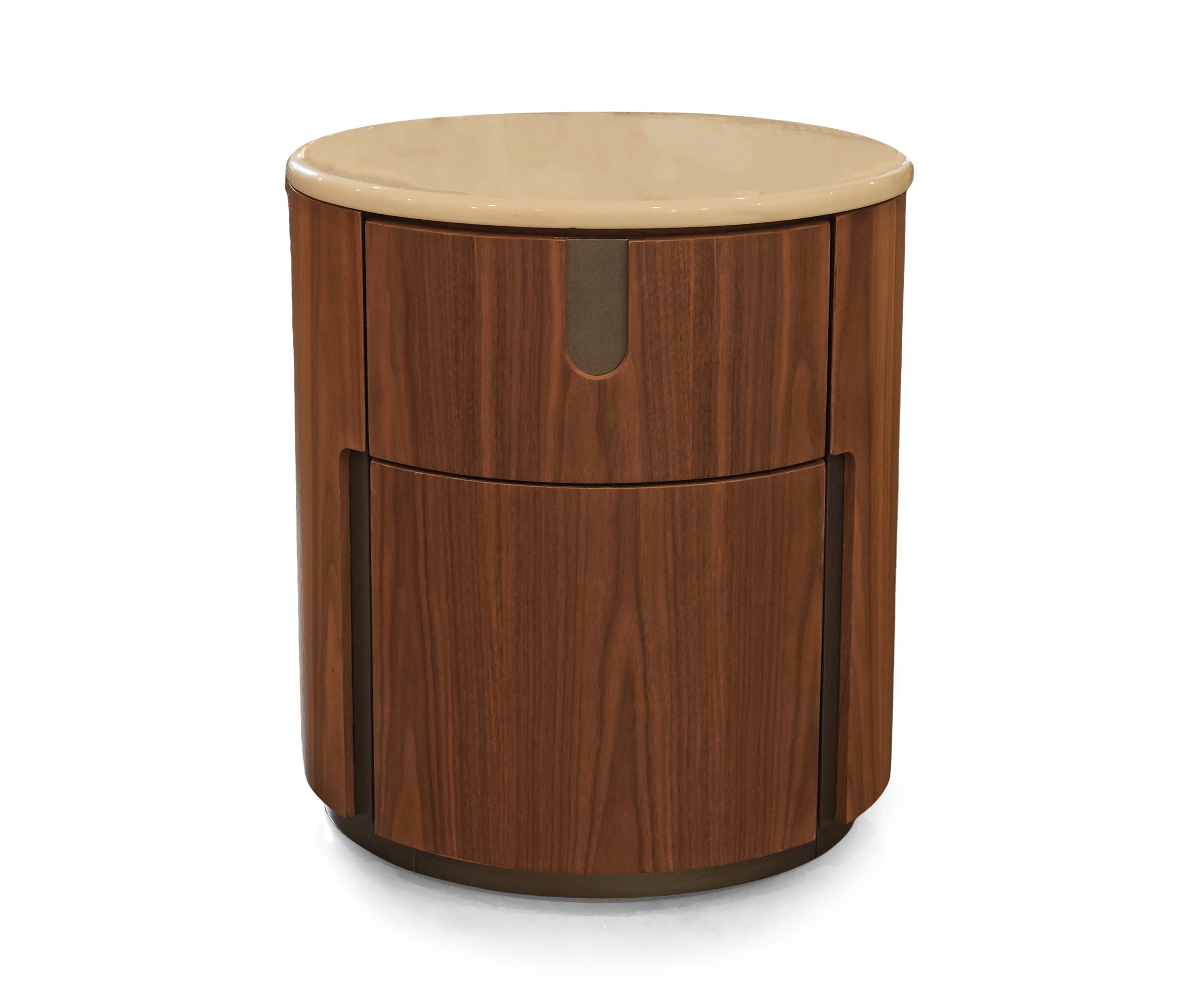 Rich Brown Acacia Round Marble-Top Bed Side Table