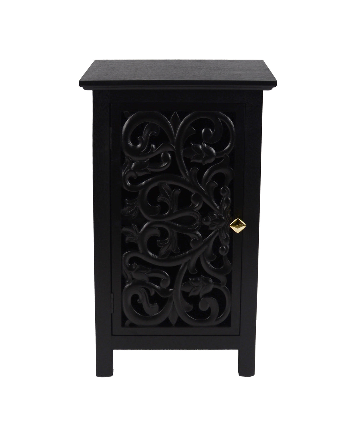 Black Carved Floral Scroll 1-Door Cabinet