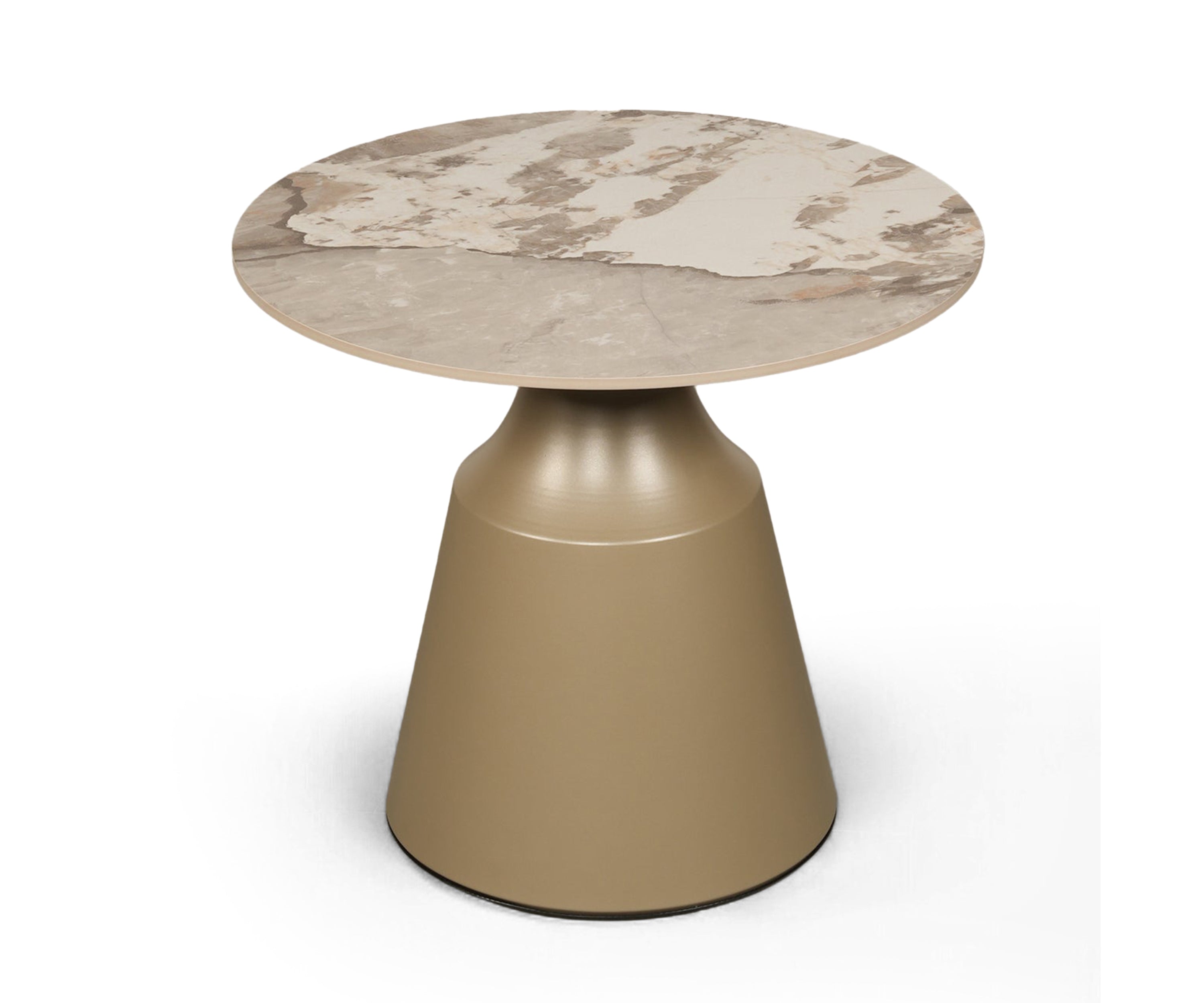 Beige Marble Side Table with Metal Pedestal Base