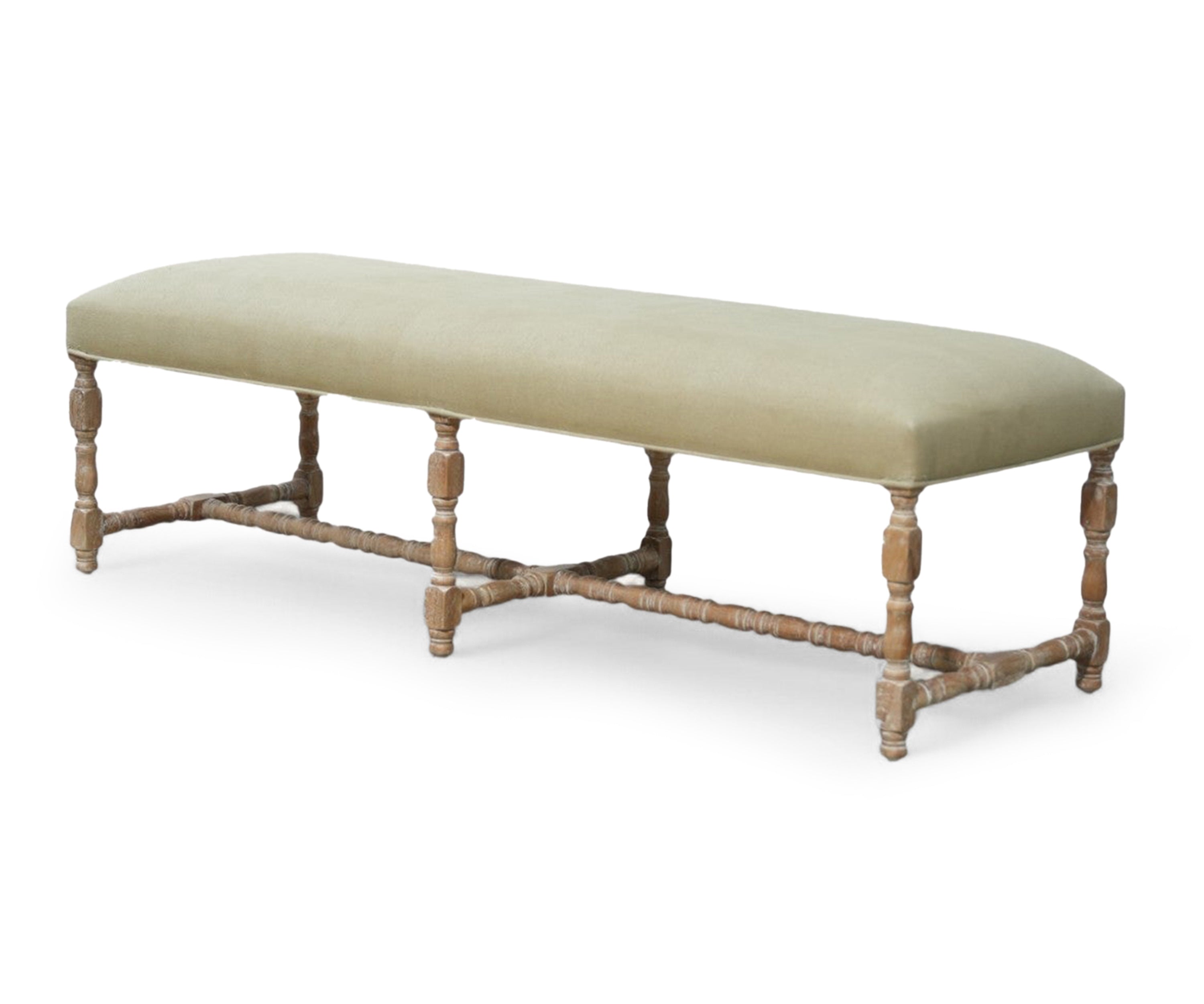 Cotton Linen Bench with Barley Twist Legs