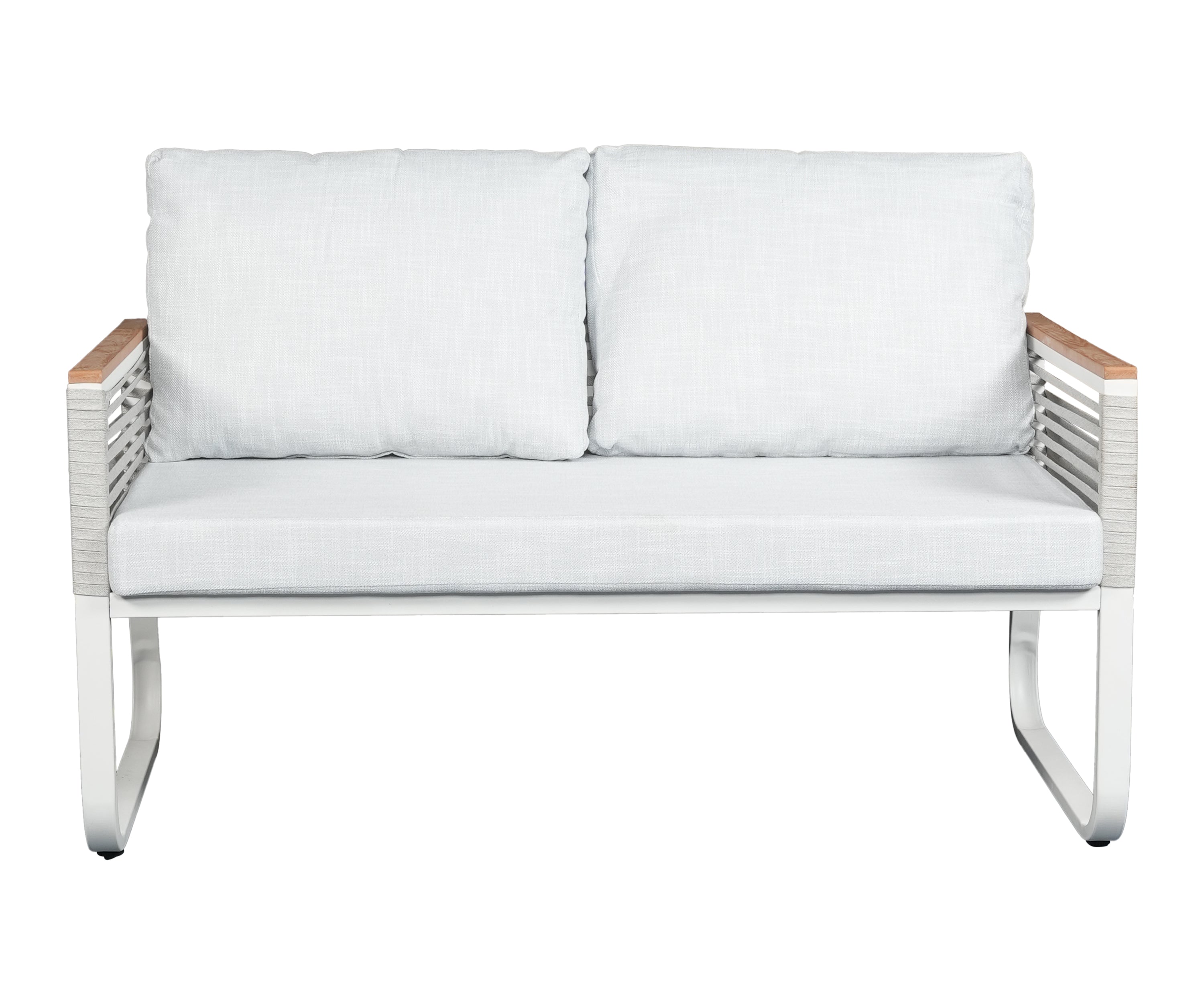 Modern Outdoor 2 Seater Sofa in White Metal Frame with Rope Detail