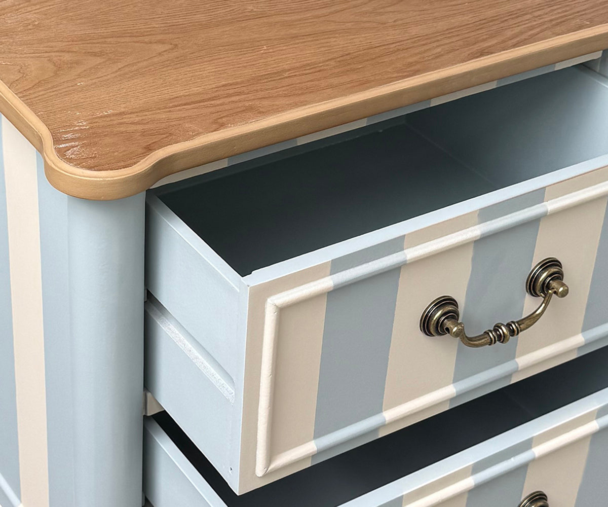 Nautical Two Toned 2-Drawer Bedside Table with Ornate Metal Hardware