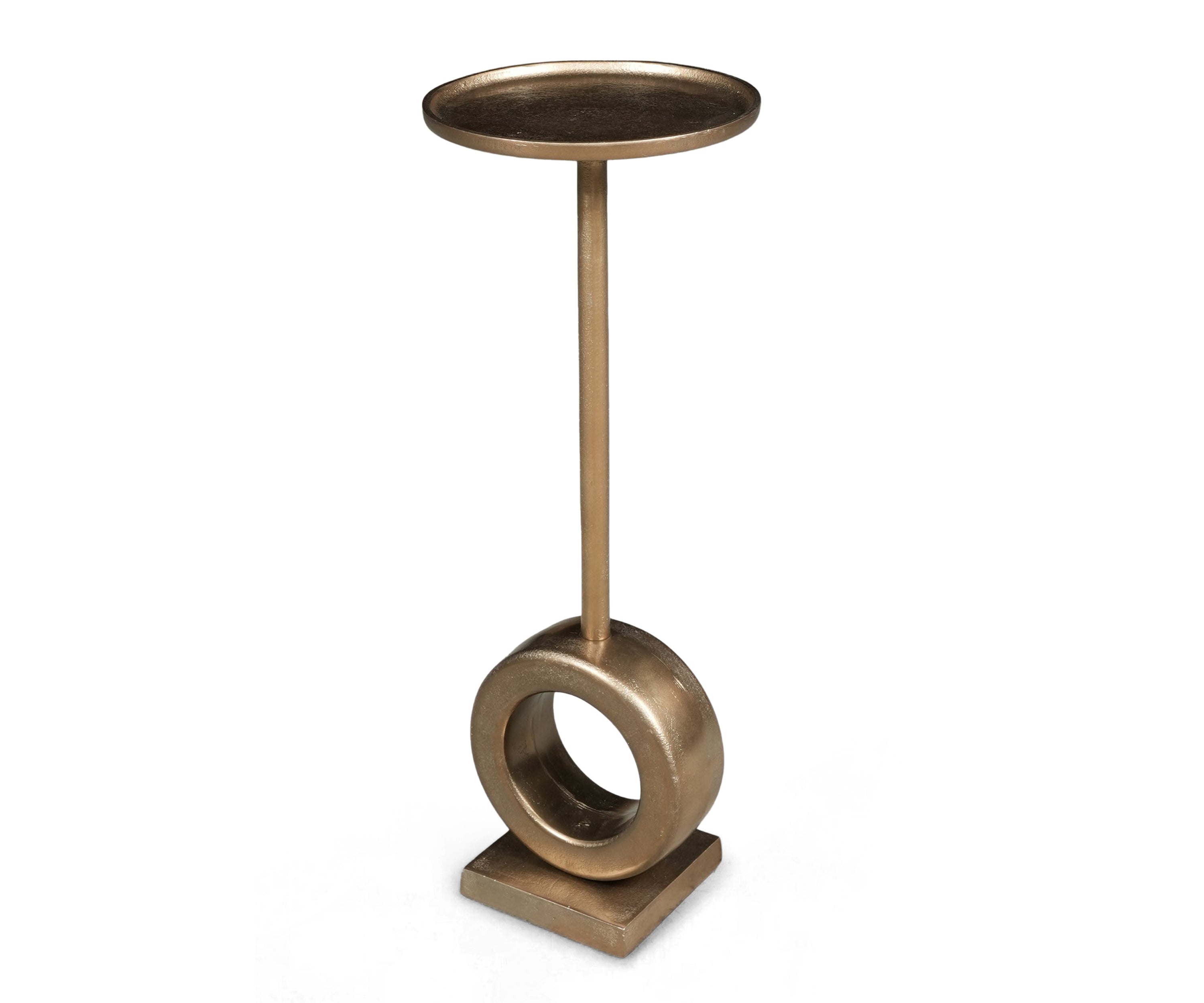 Brass Finish Martini Side Table with Sculptural Ring Base