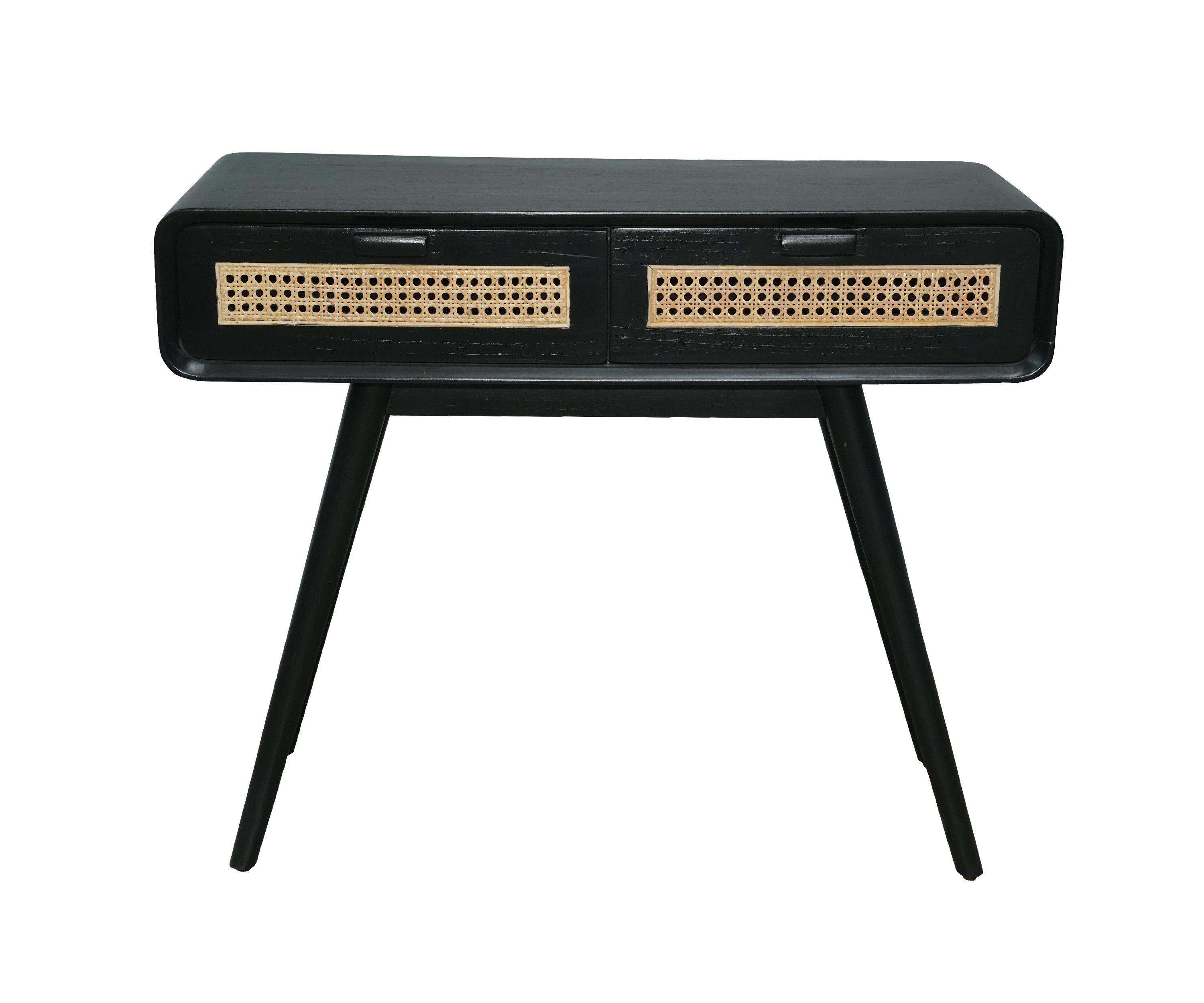 Black Wood Console Table with Cane Drawer Fronts