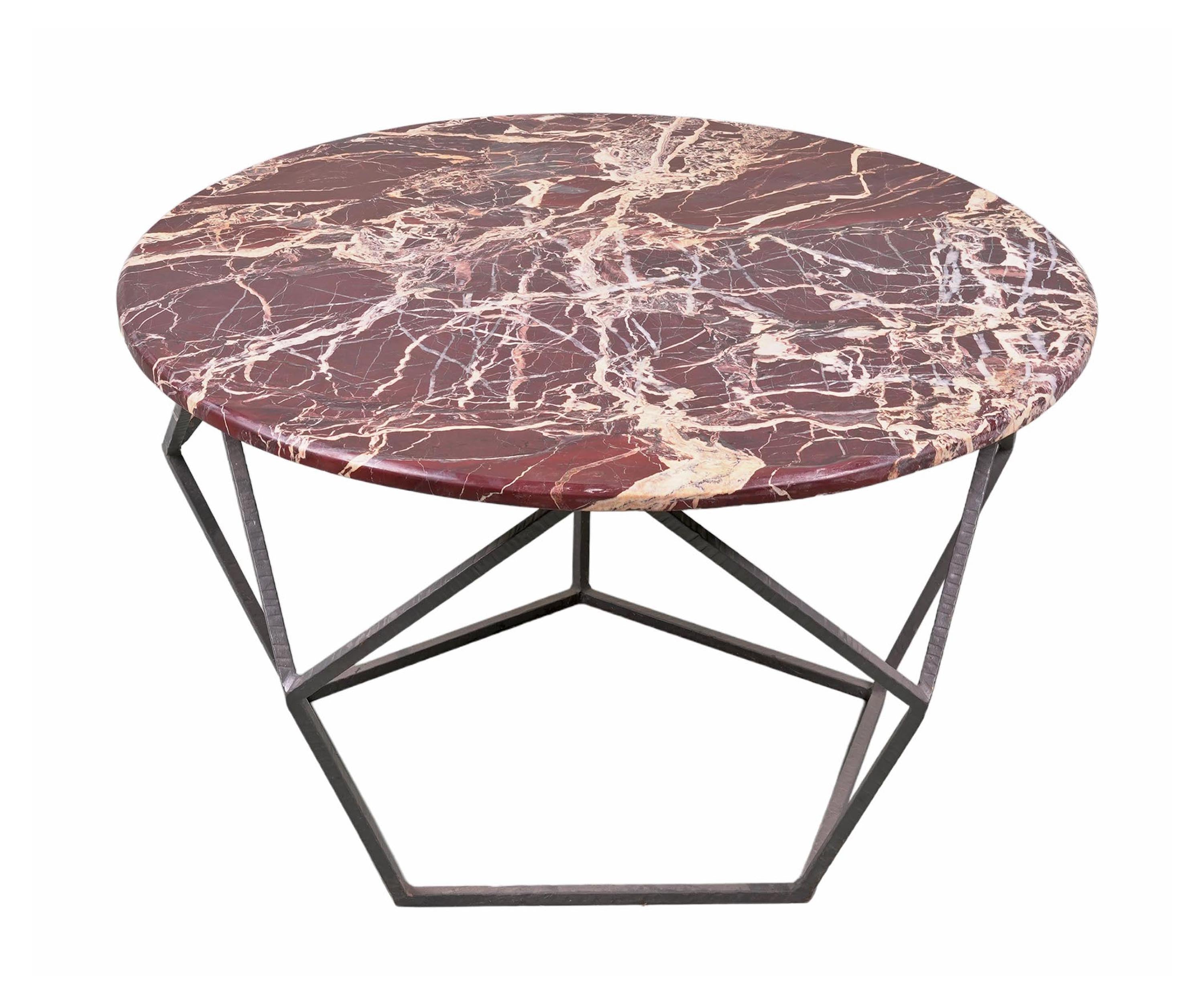 Bidasar Marble Top Coffee Table with Black Metal Base