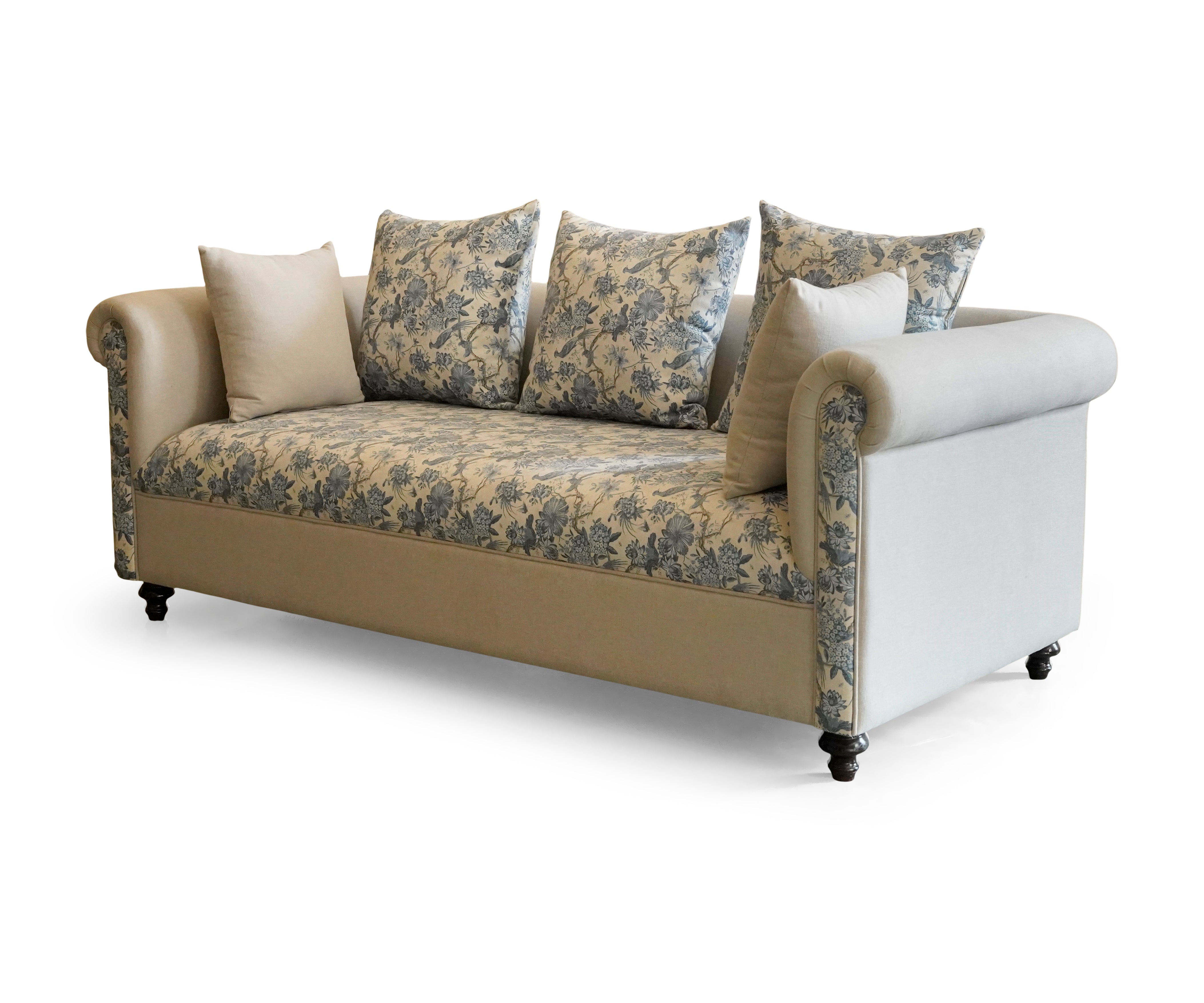 Printed Cotton Curved Arm 3 Seater Sofa