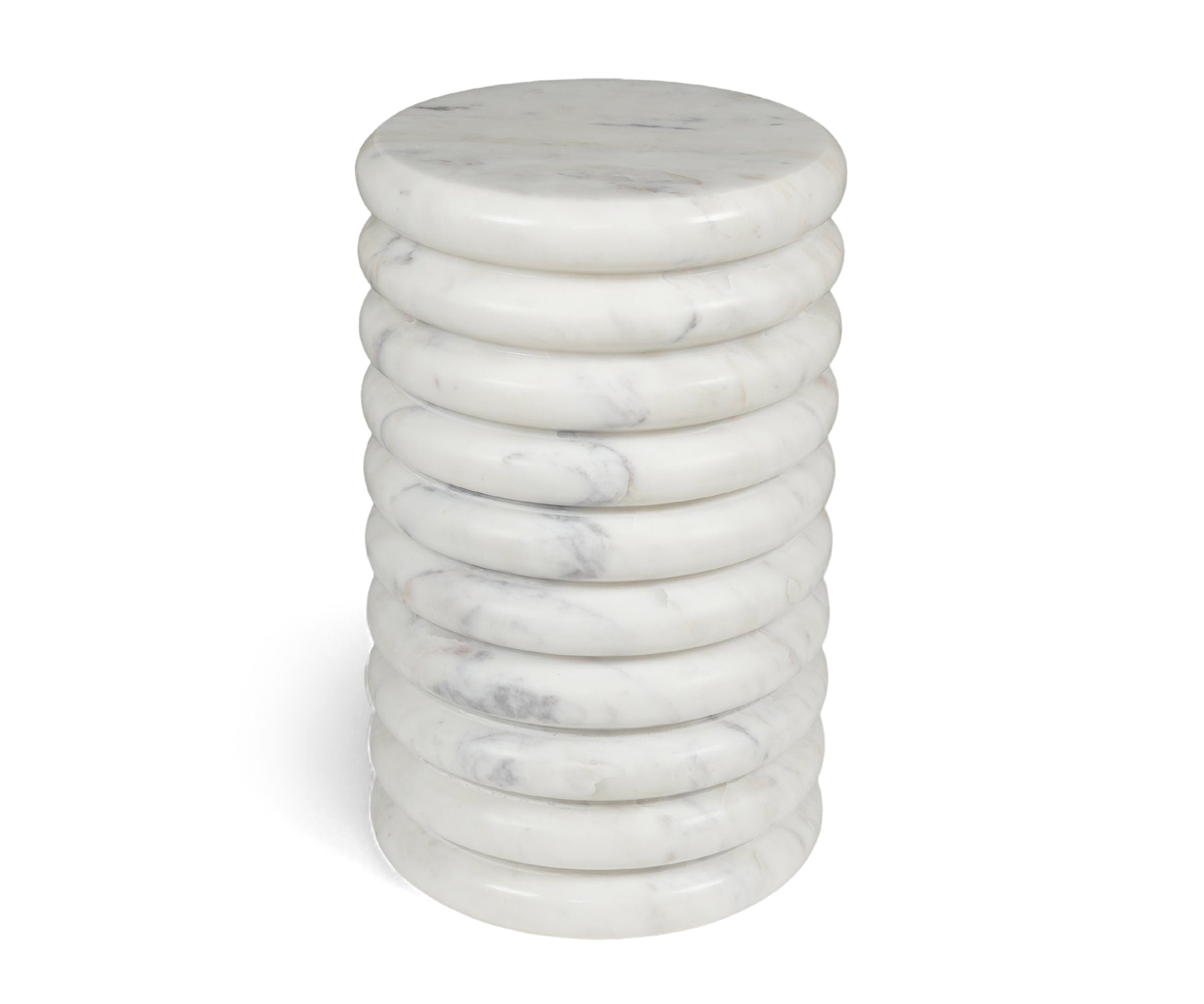 White Marble Side Table with Sculptural Ring Base