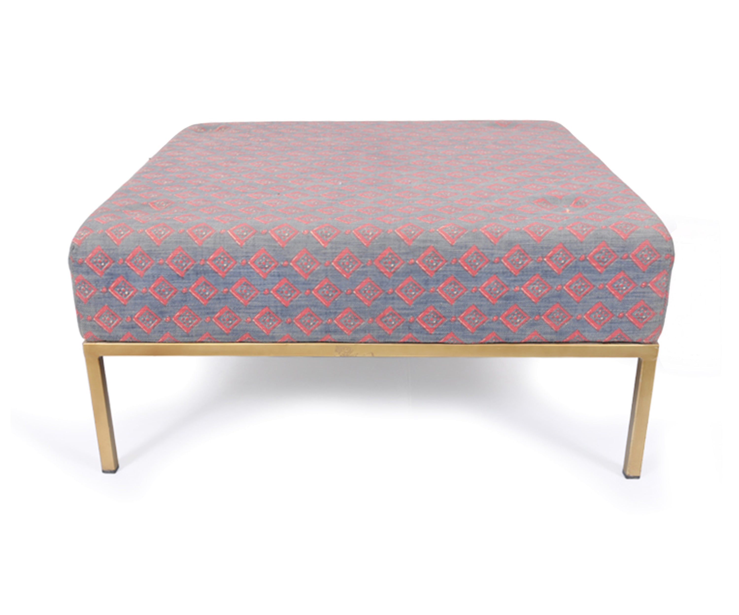 Square Cotton Woven Durrie Ottoman with Metal Base