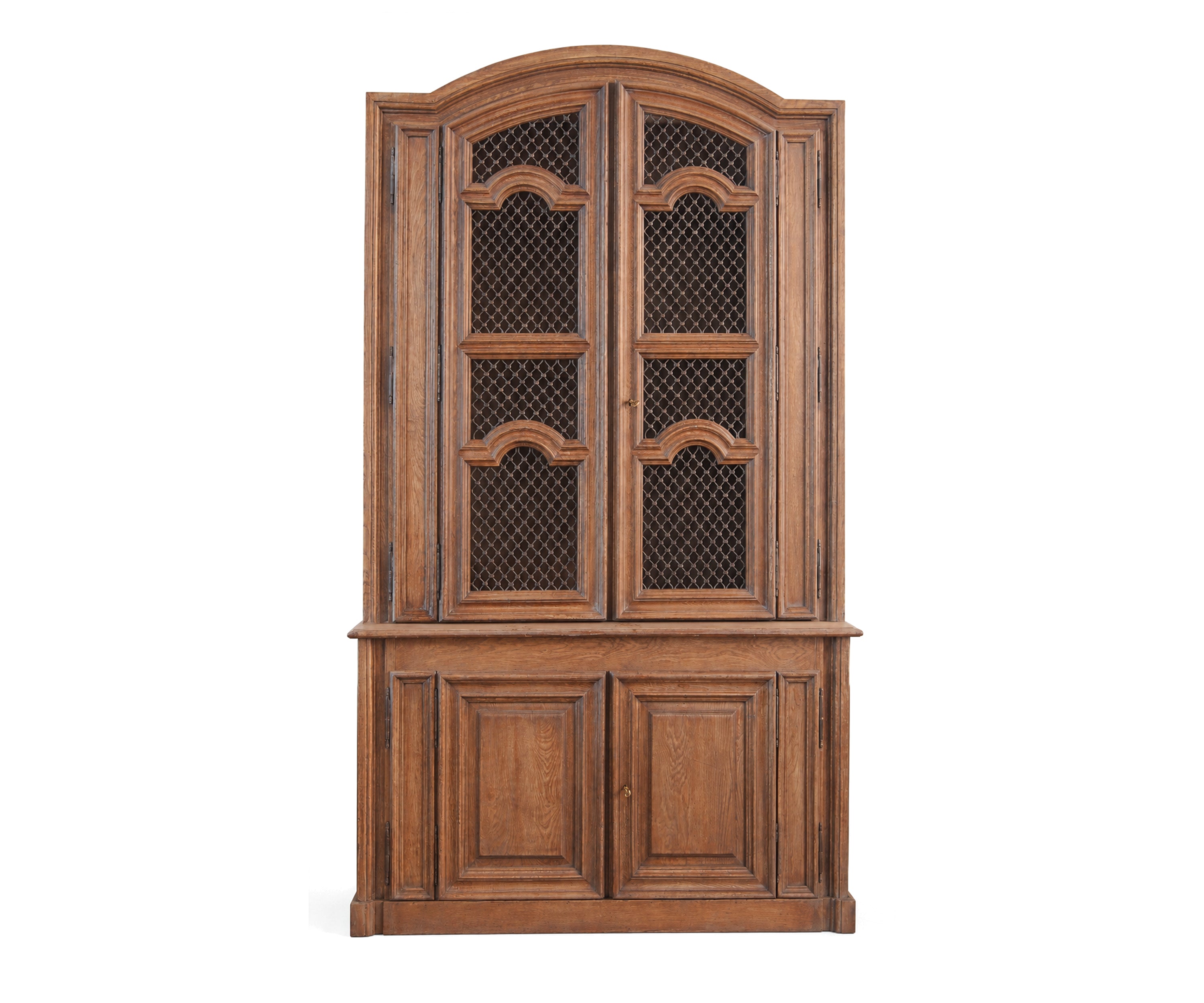 Oak Wood Wardrobe with Arched Mesh Metal Doors