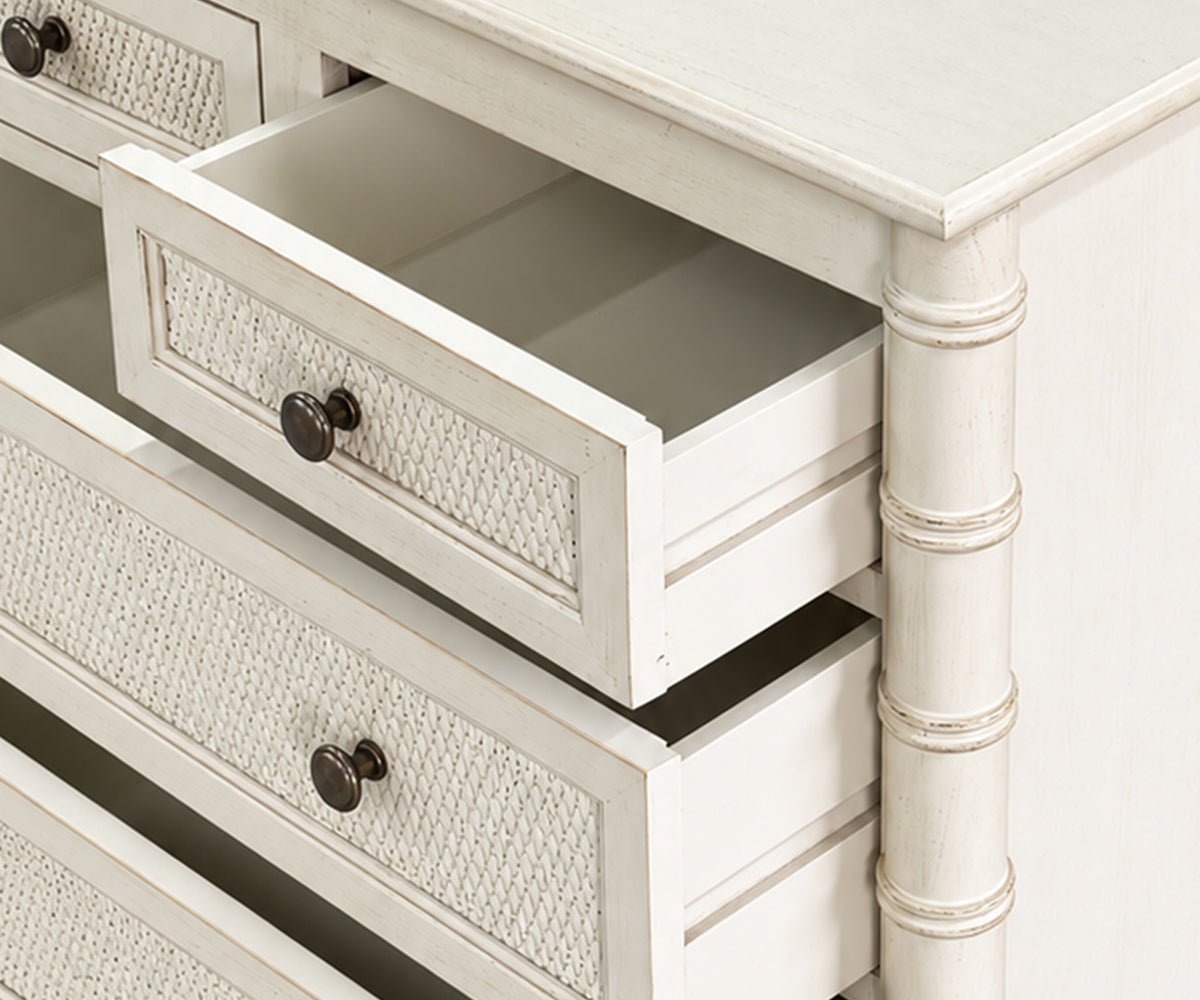 Ivory Wooden 4-Drawer Chest of Drawers with Woven-Texture Fronts