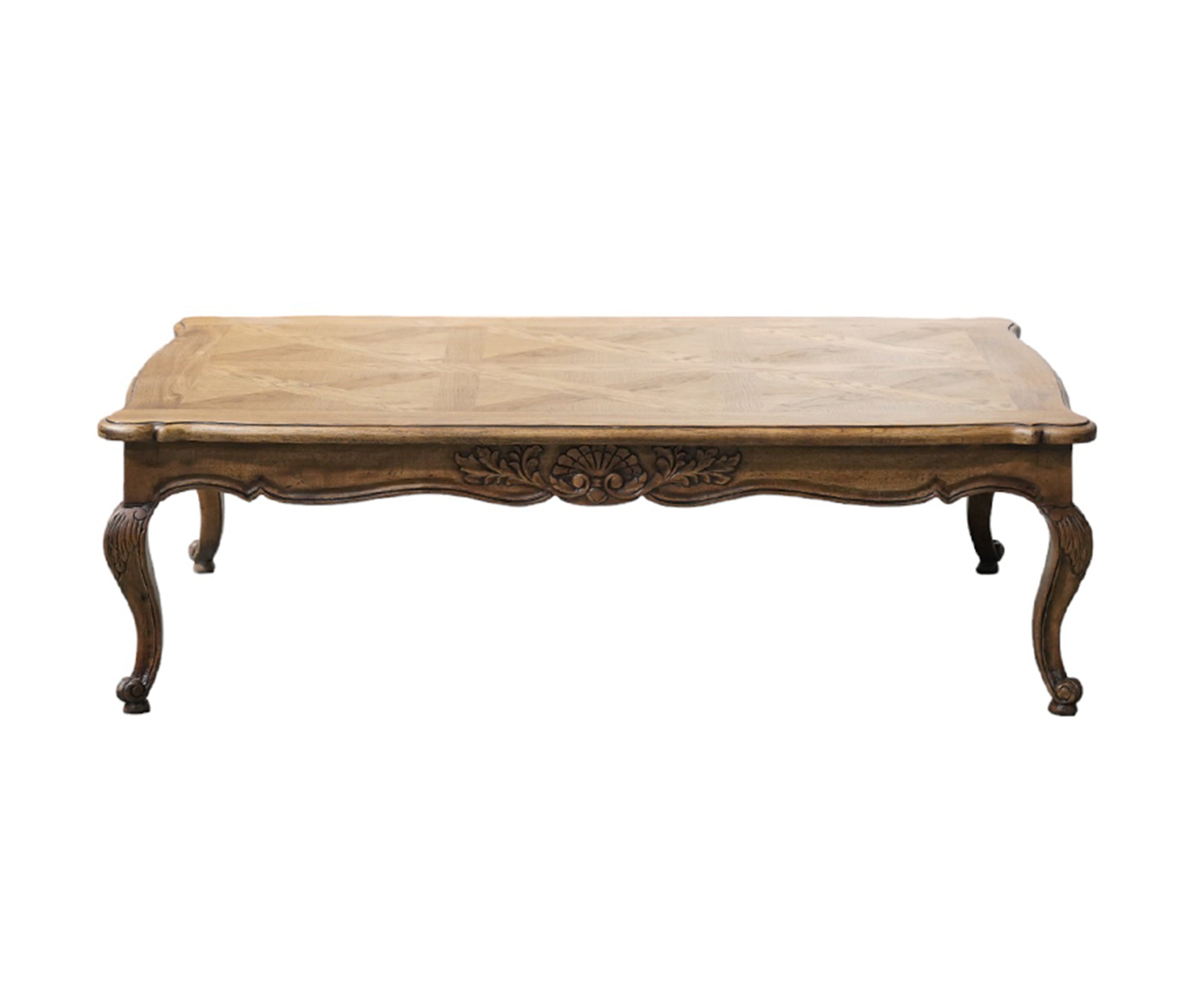 French Provincial Coffee Table with Parquetry Top & Curved Legs