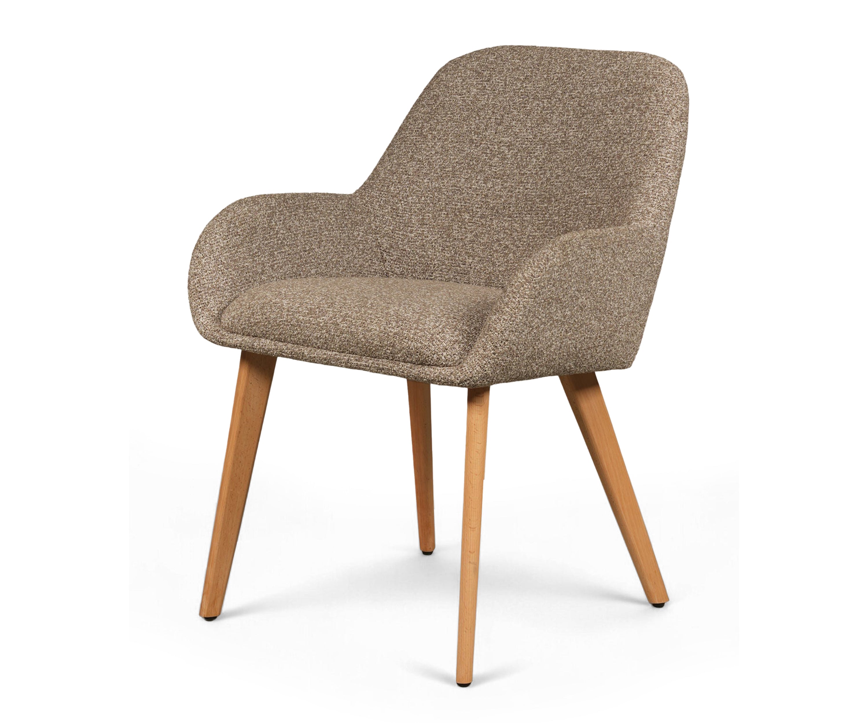 Taupe Textured Upholstered Arm Dining Chair with Natural Wood Legs