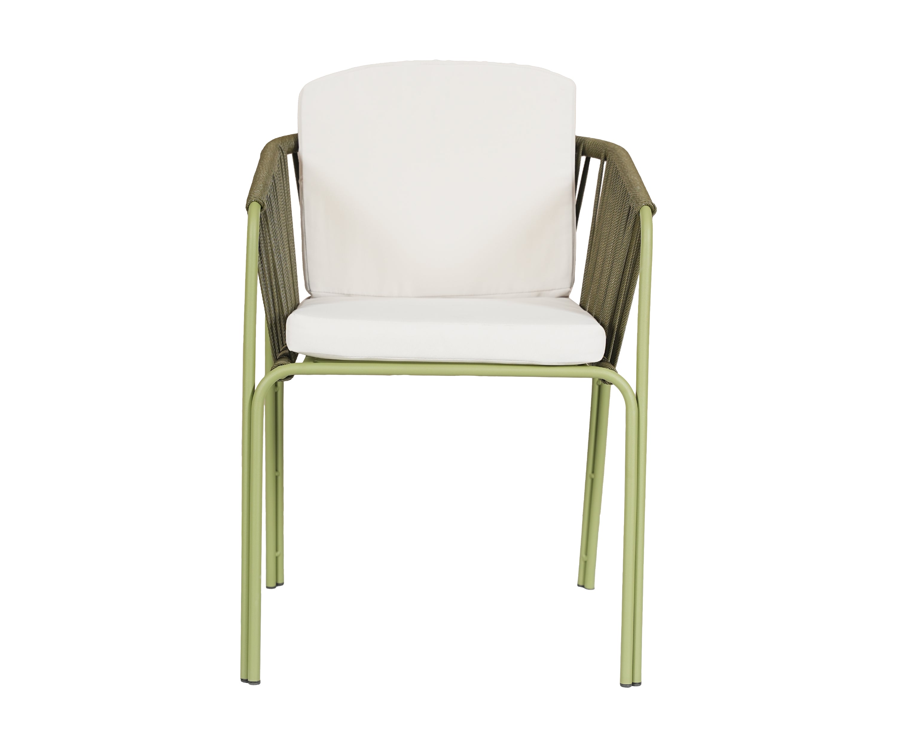 Olive Green Metal Outdoor Armchair with Nylon Ropes