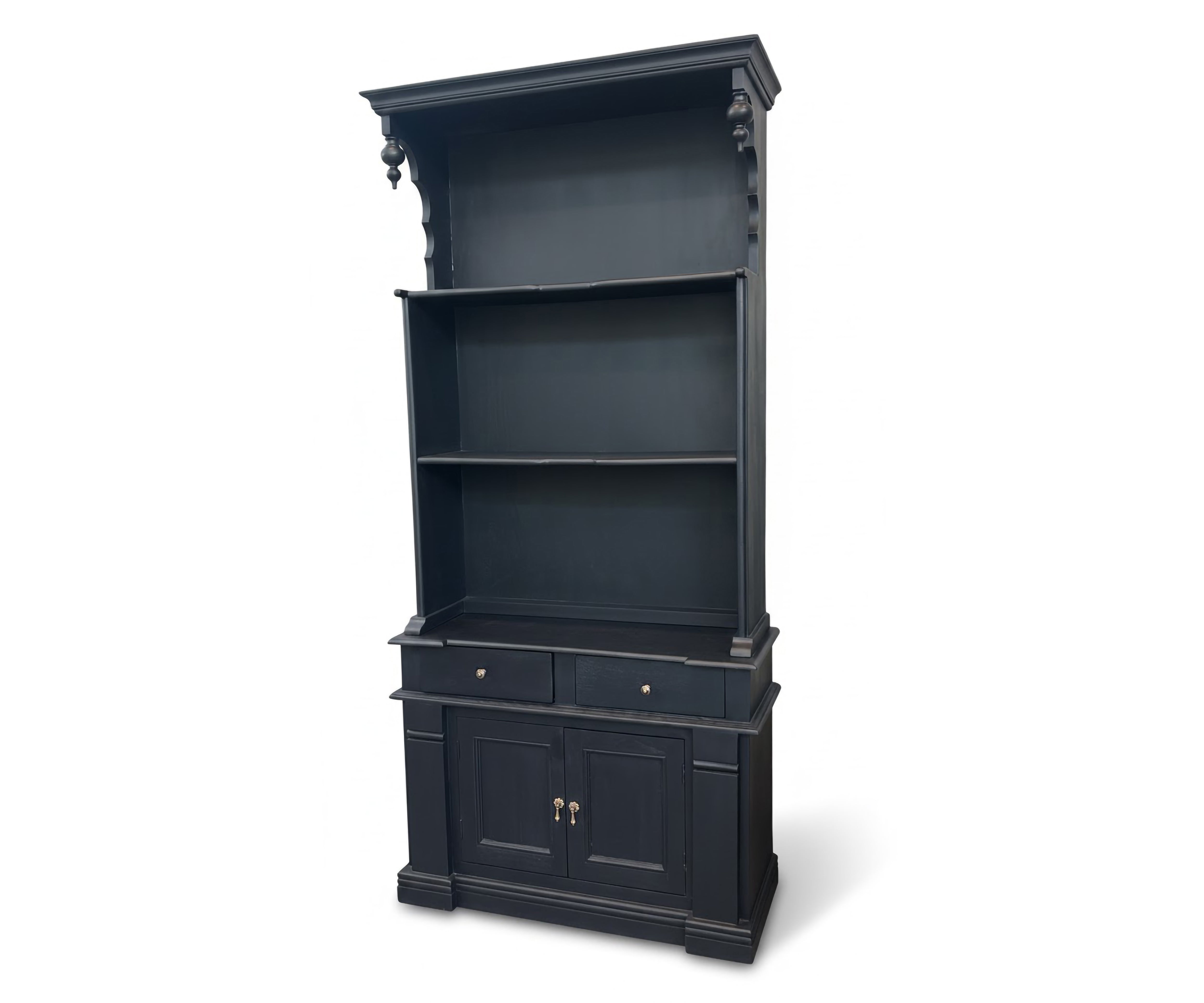 Tall Black Wooden Hutch Display Cabinet with Shelves and Storage