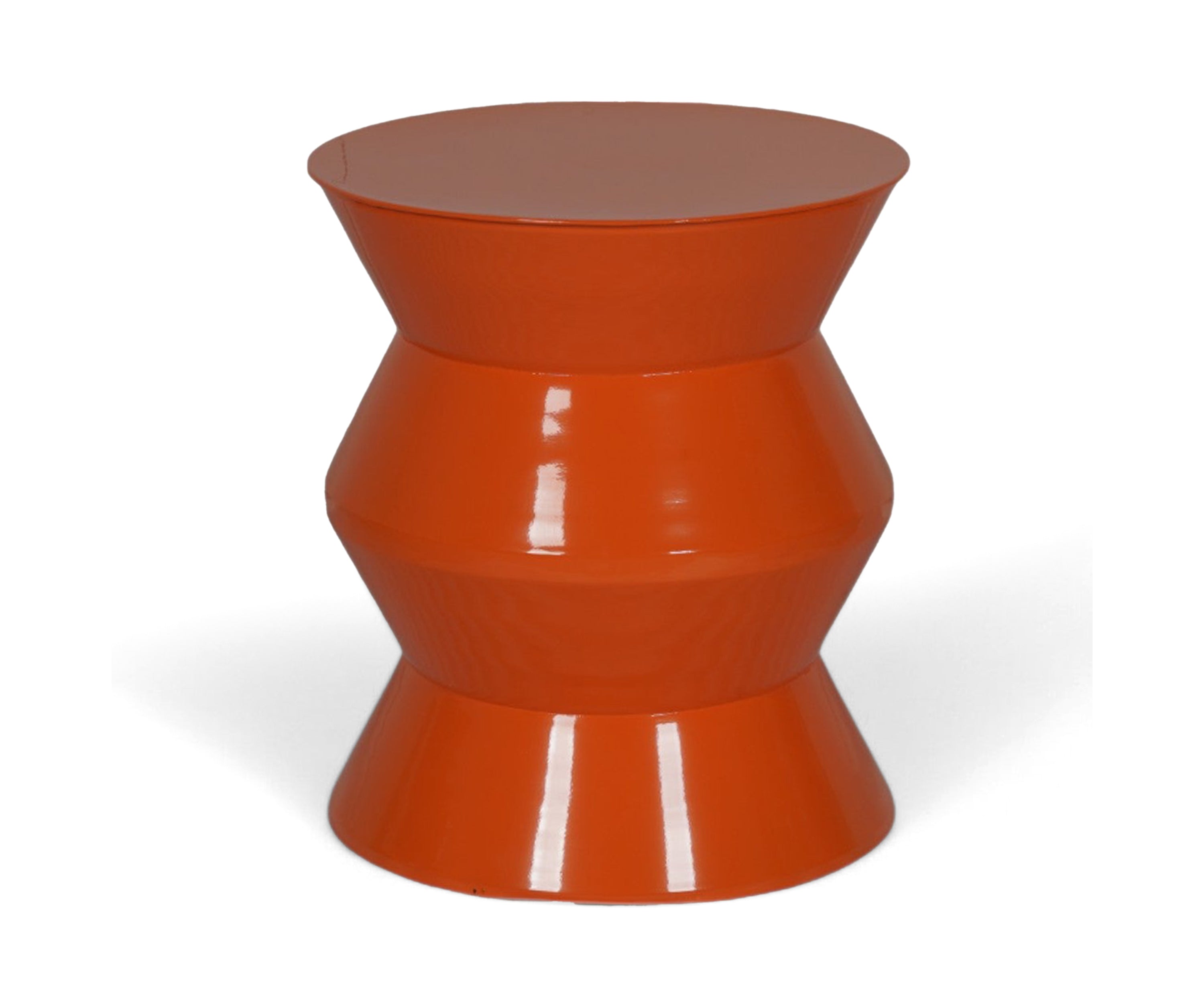 Glossy Orange Sculptural Metal Side Table with Pedestal Base