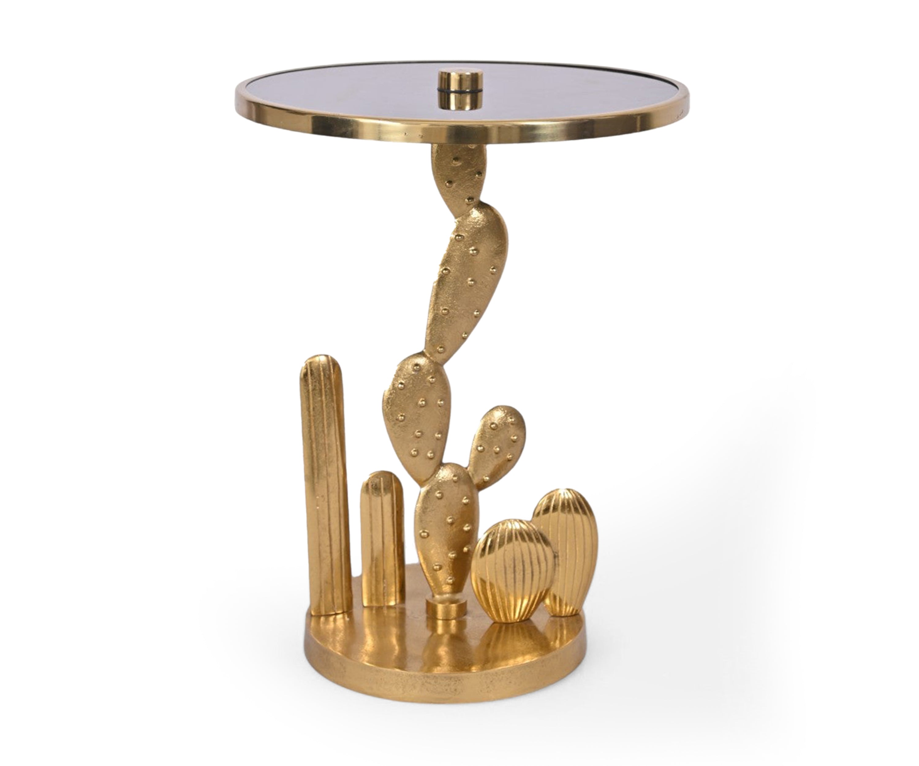 Decorative Cactus Gold Side Table with Sculptural Base