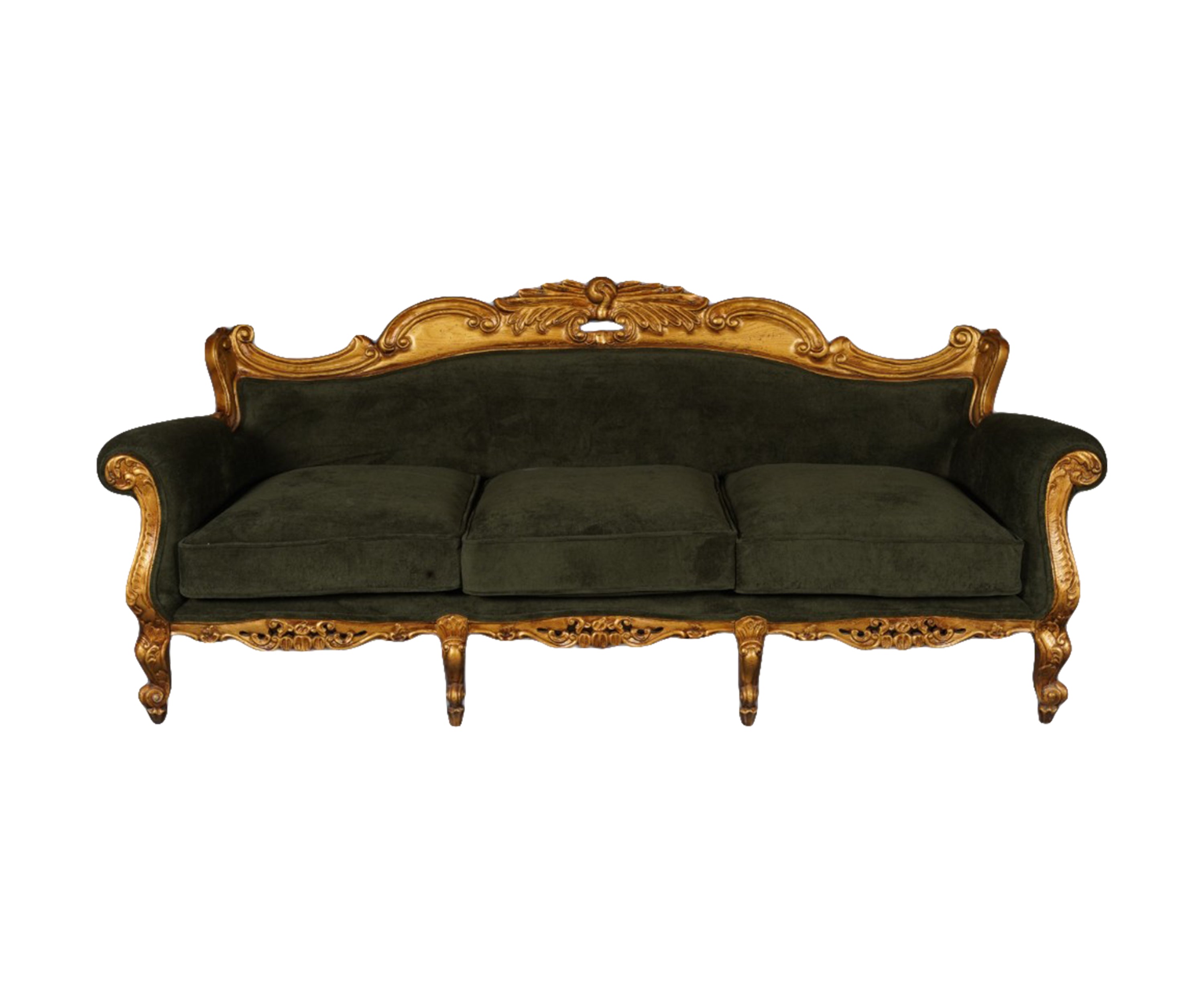 Baroque Velvet 3-Seater Sofa with Teak Wood Frame