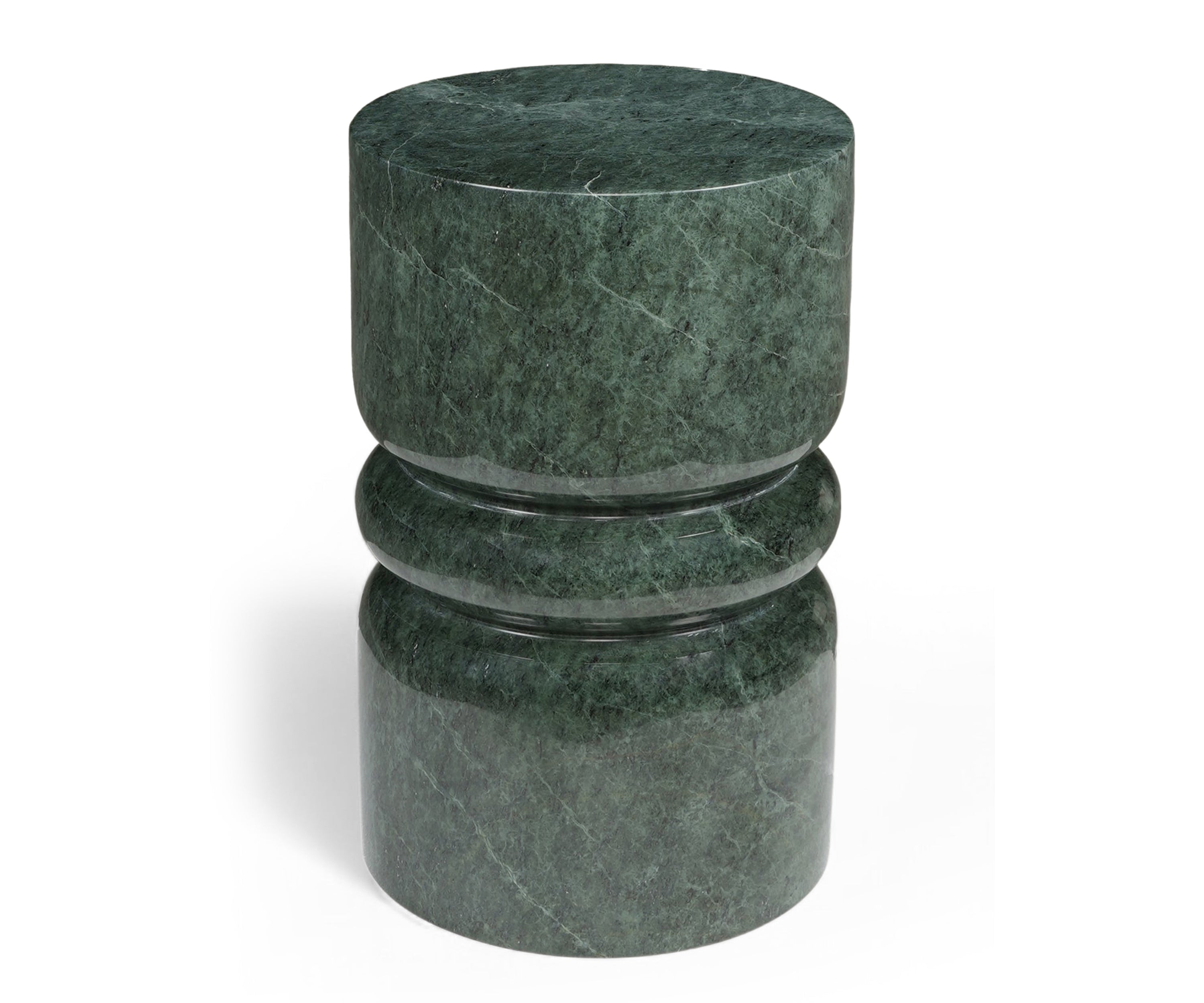 Green Marble Side Table with Sculptural Totem Base