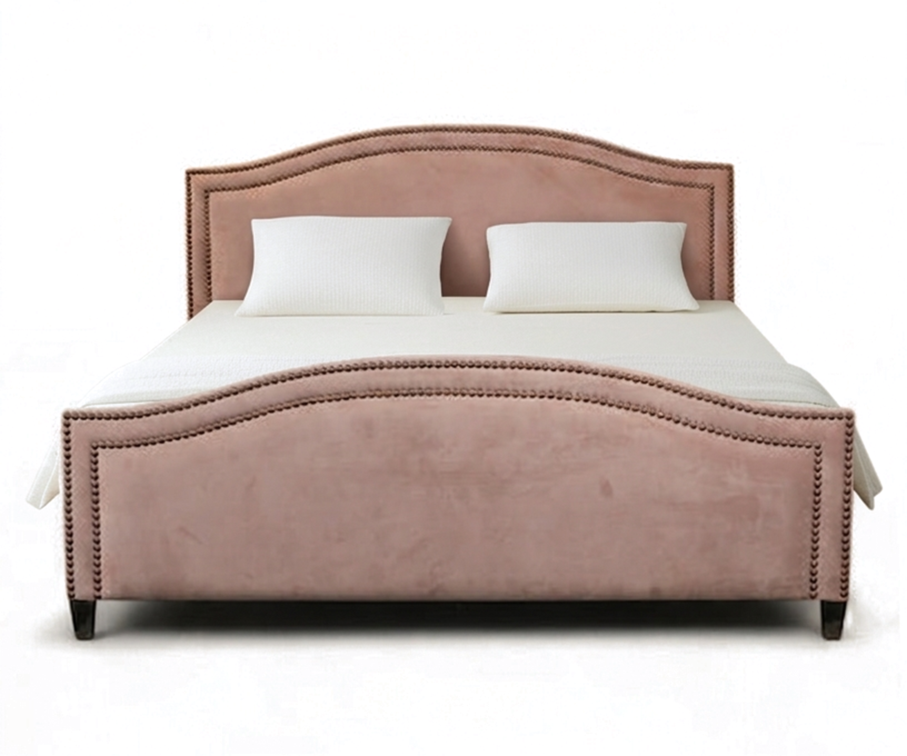 Upholstered Velvet Bed with Brass Nail Detailing