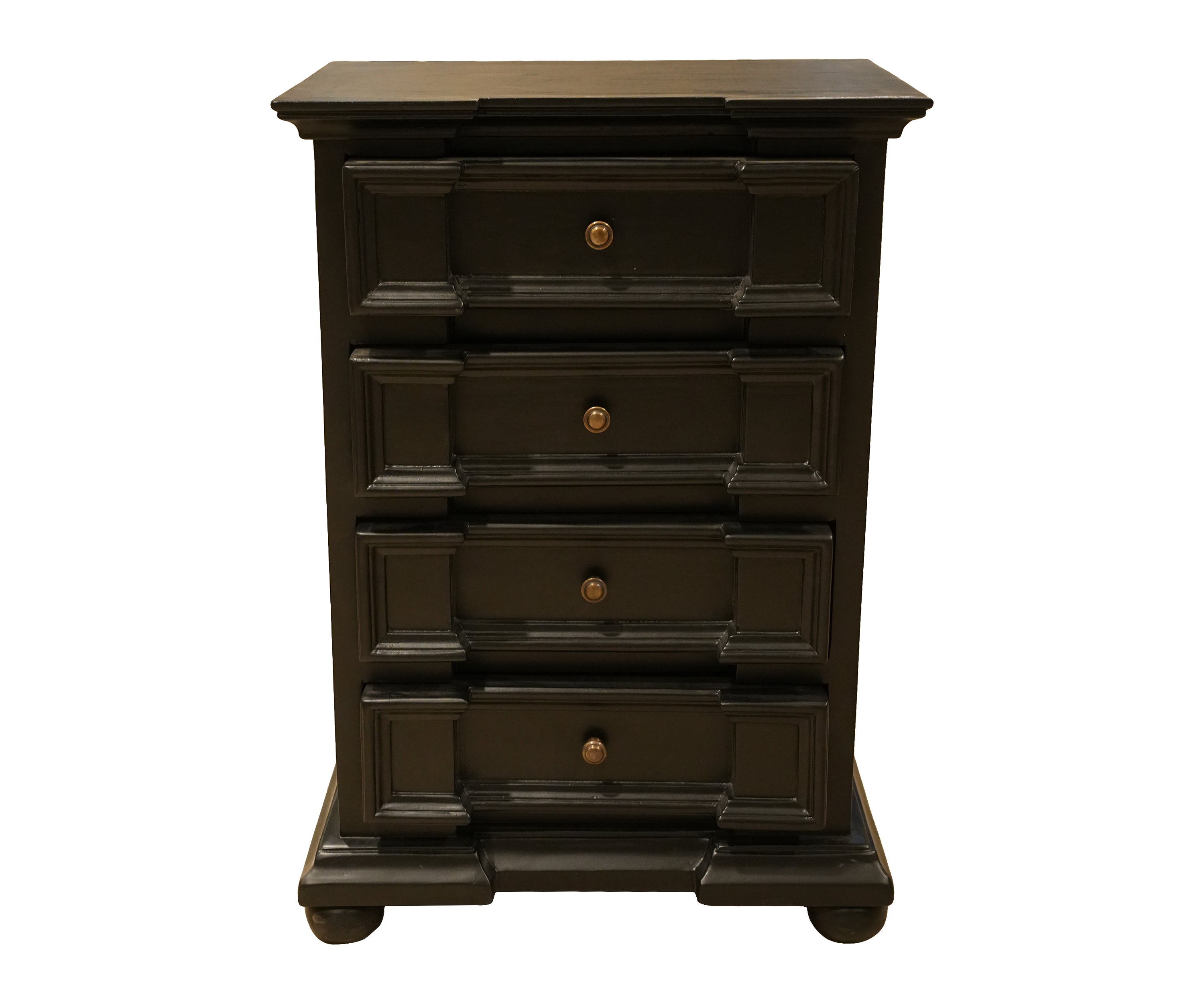 Wood 4-Drawer Night Stand with Classic Panel Front & Brass Knobss
