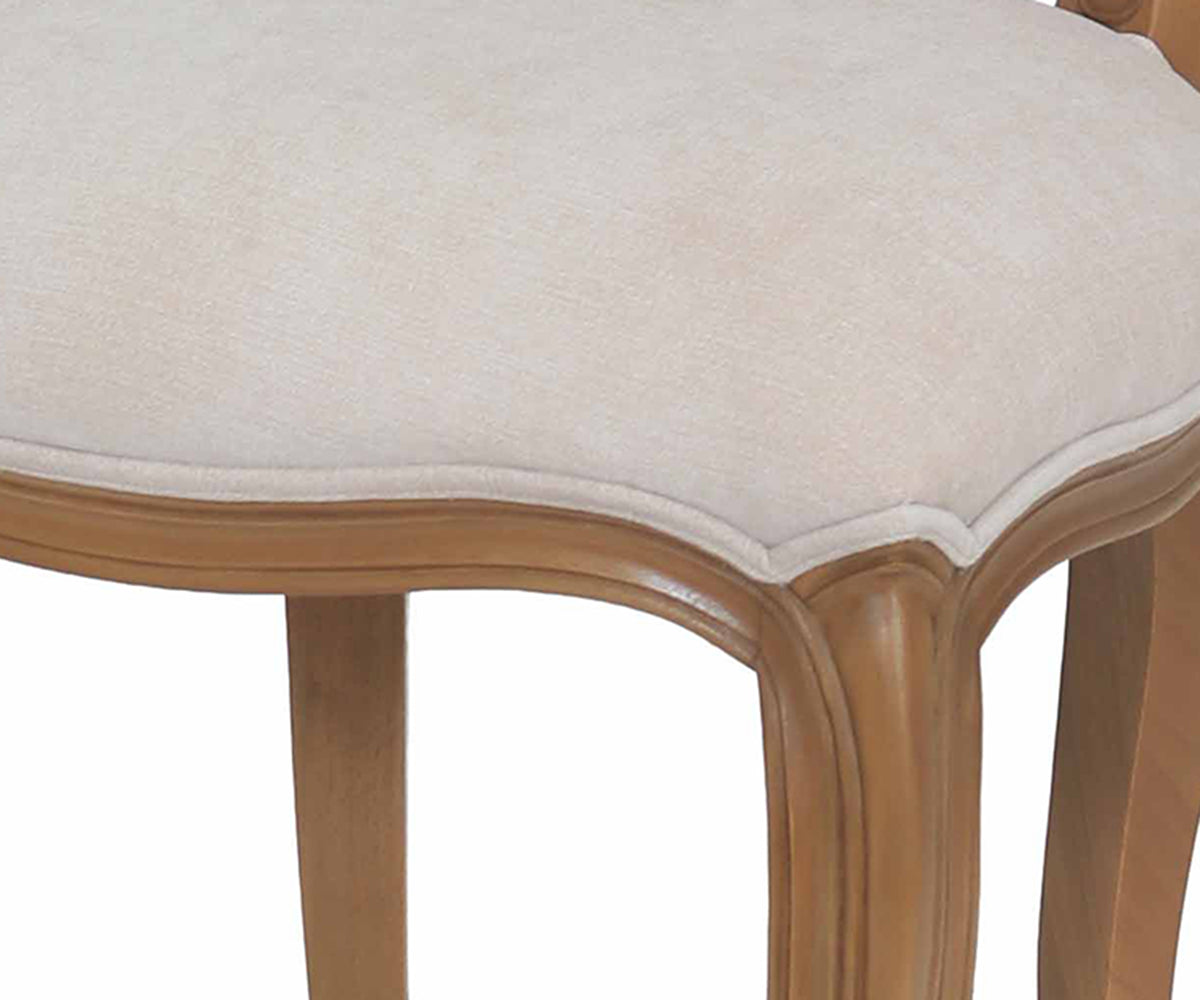 Natural Wood French Provincial Dining Chair with Beige Upholstery