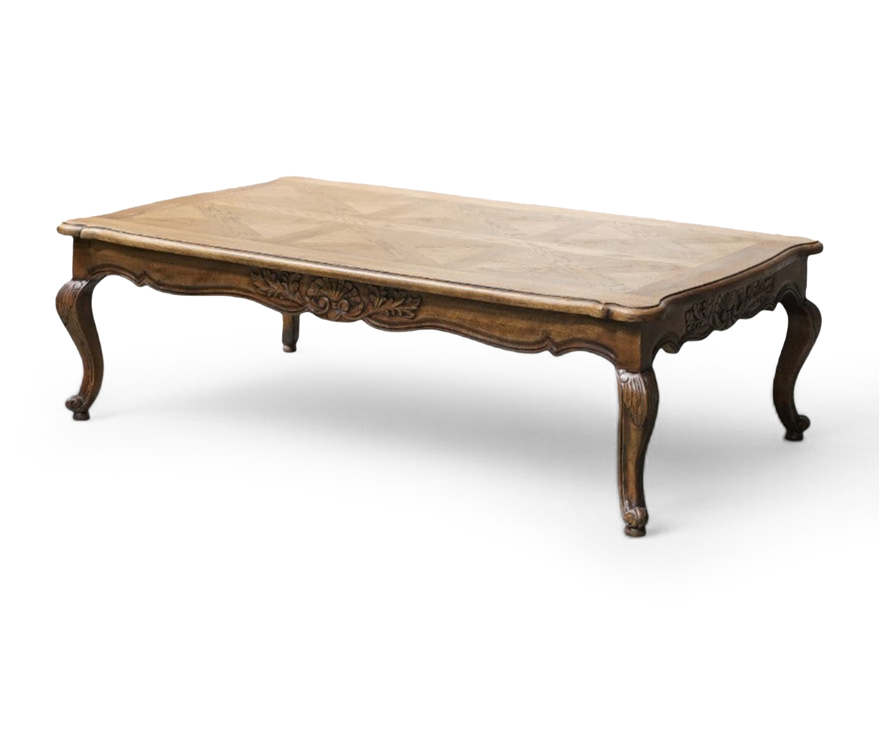 French Carved Acacia Wood Coffee Table