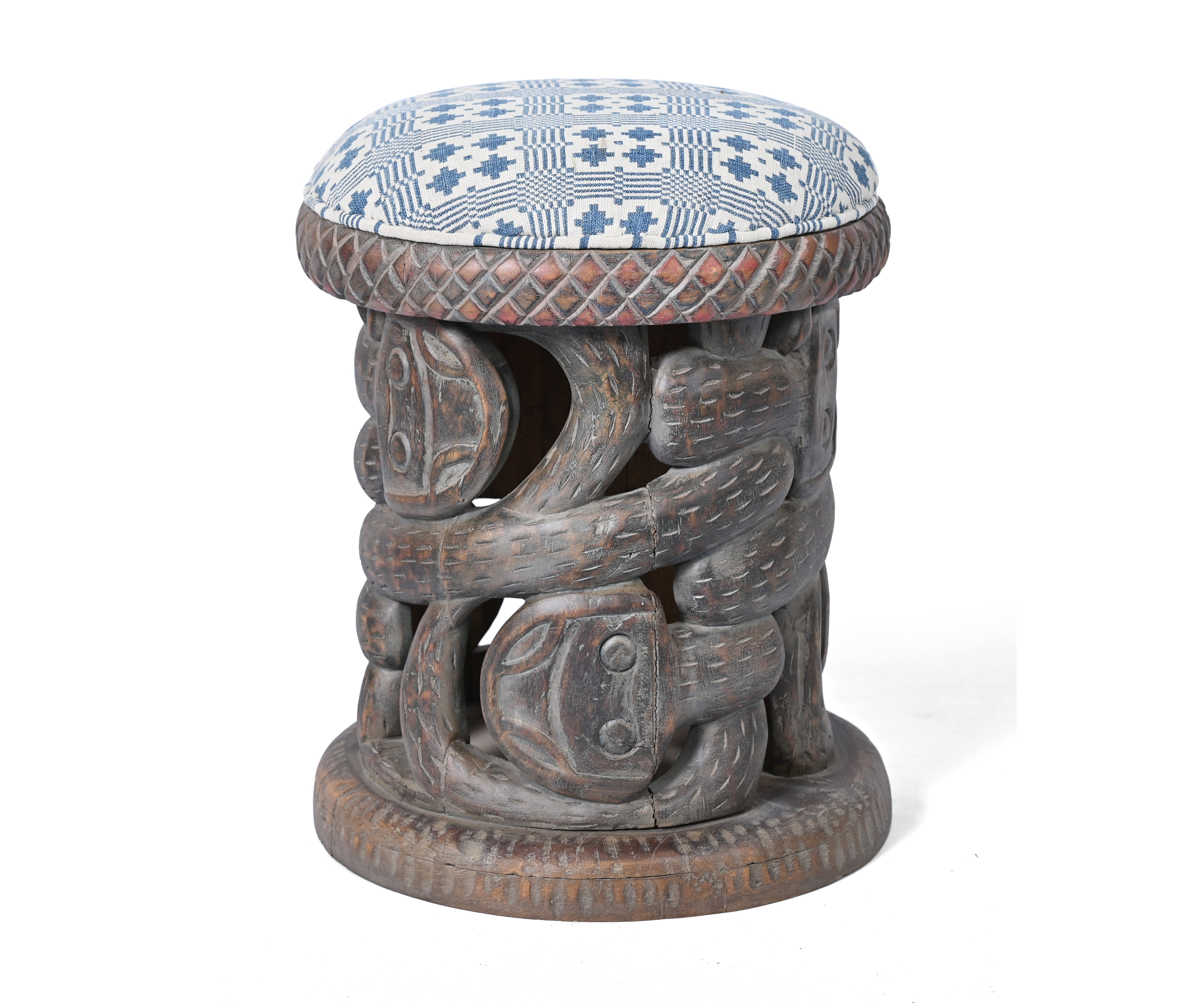 Tribal Carved Wooden Accent Stool