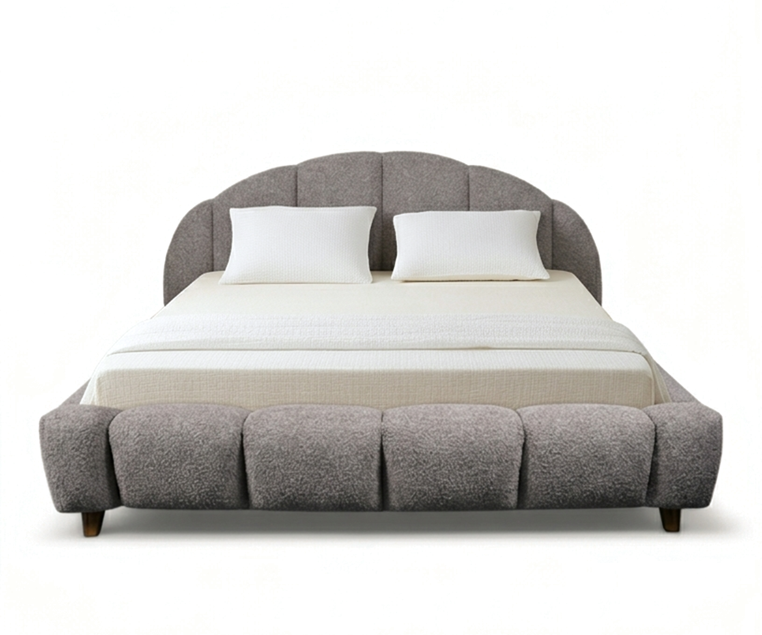 Scalloped Bouclé Platform Bed