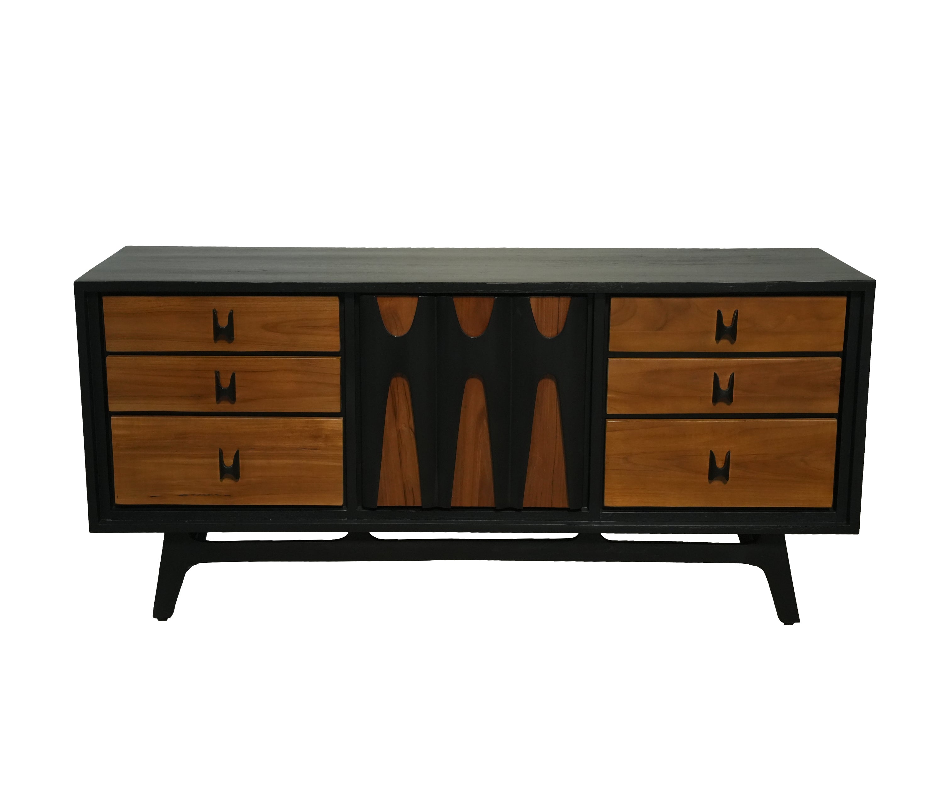 Mid-Century Black & Wood Geometric TV Unit