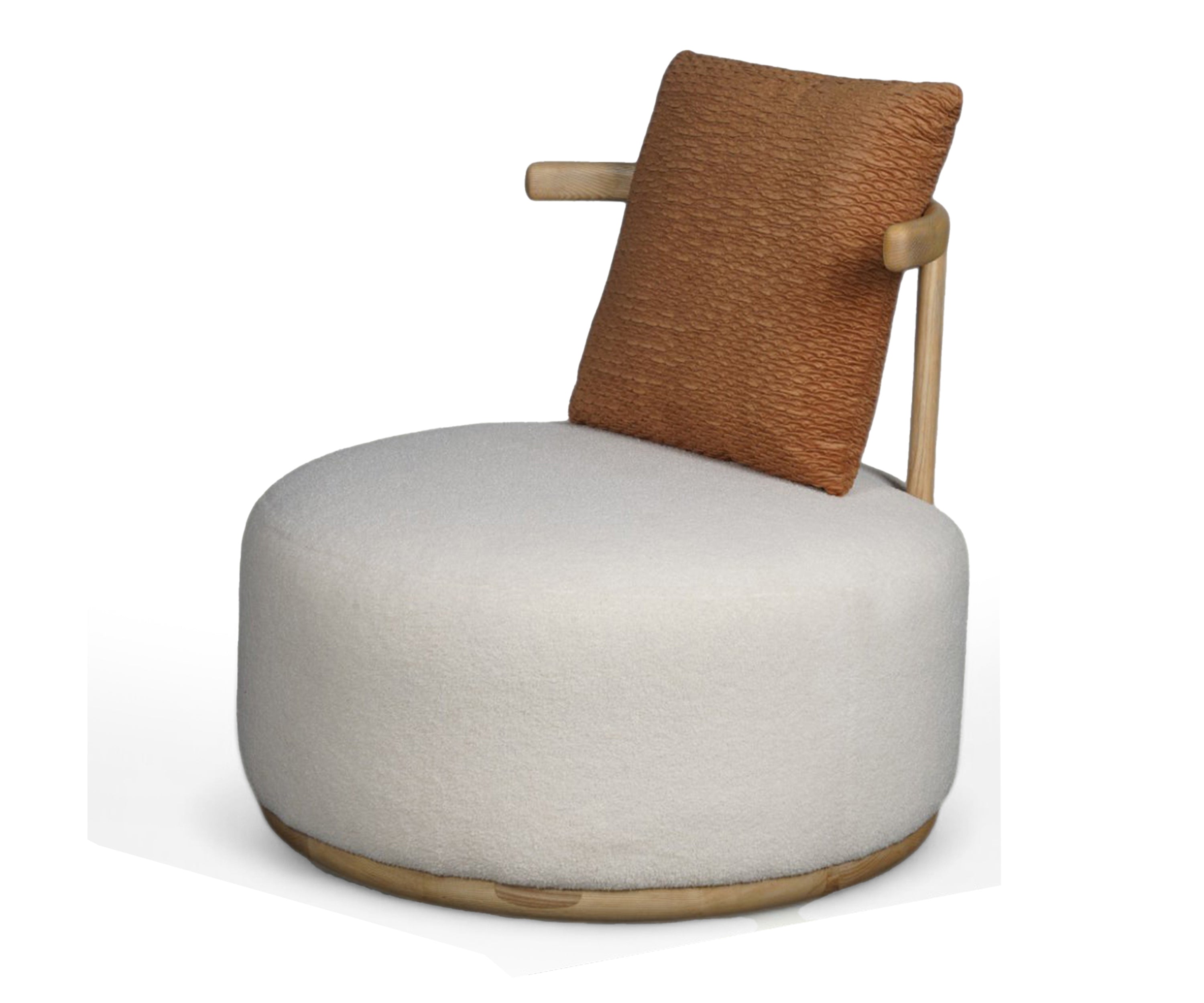 Oak Frame Round Lounge Chair with Cushion