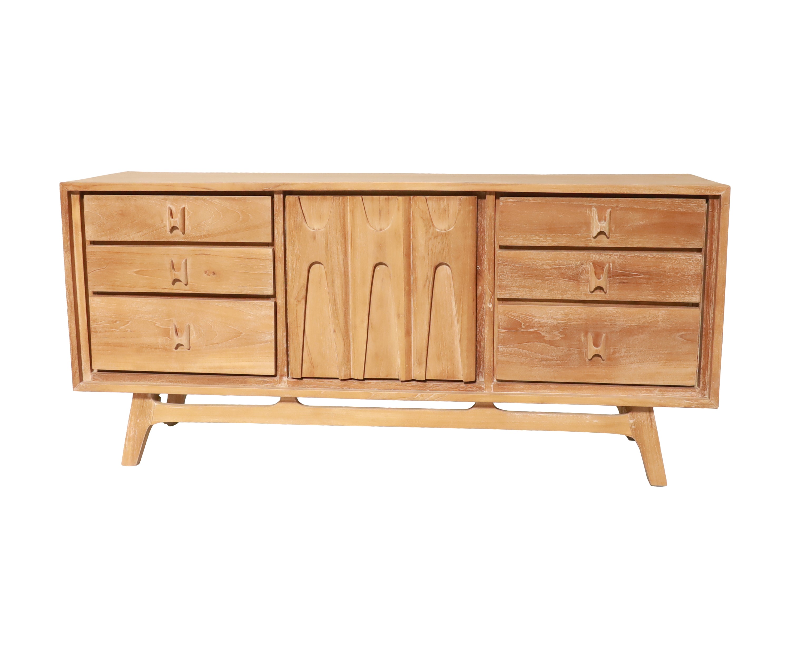 Mid-Century Natural Wood Geometric TV Unit