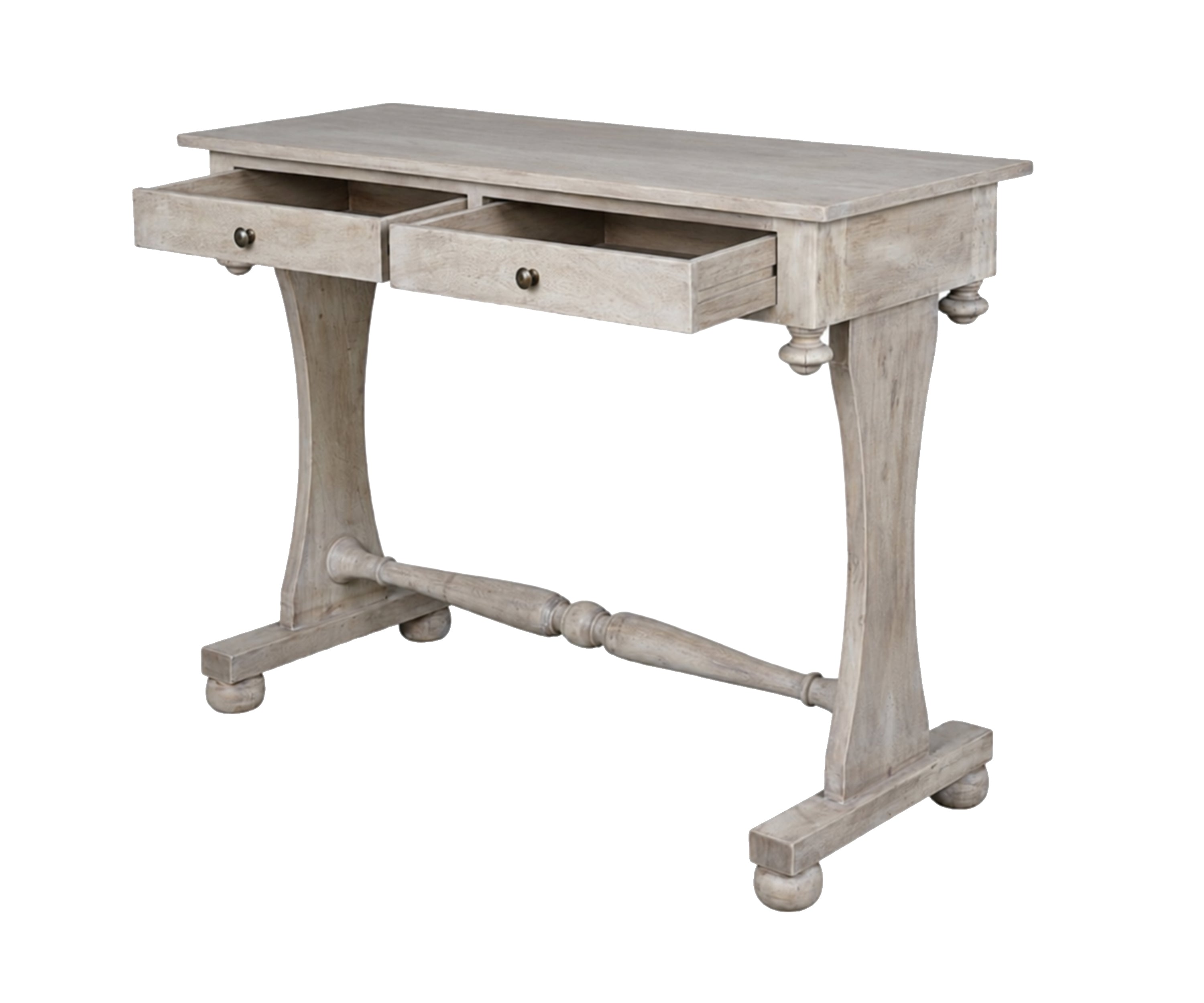 Grey Wooden Study Table with Trestle Base and Drawers