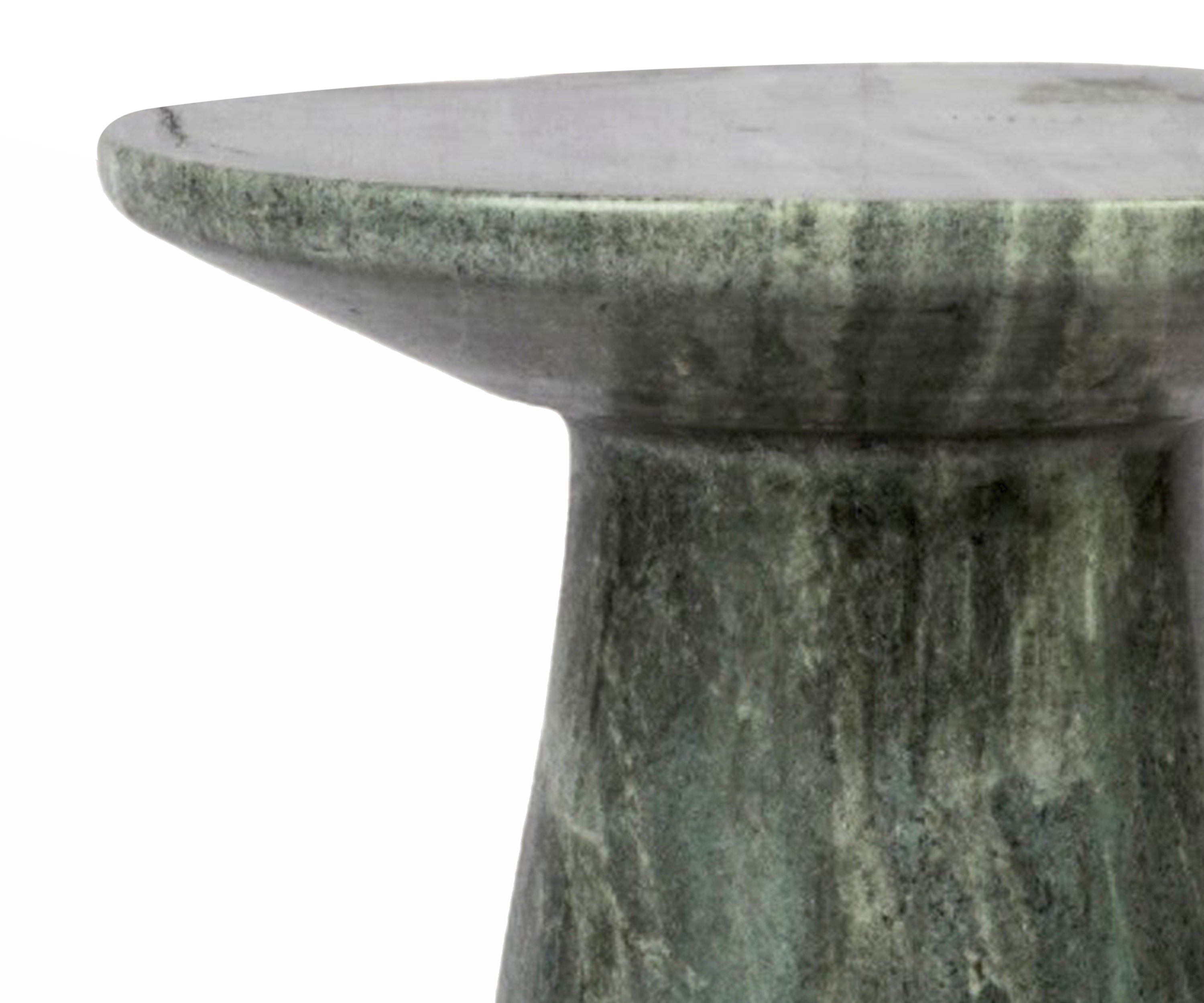 Green Marble Side Table with Tapered Pedestal Base
