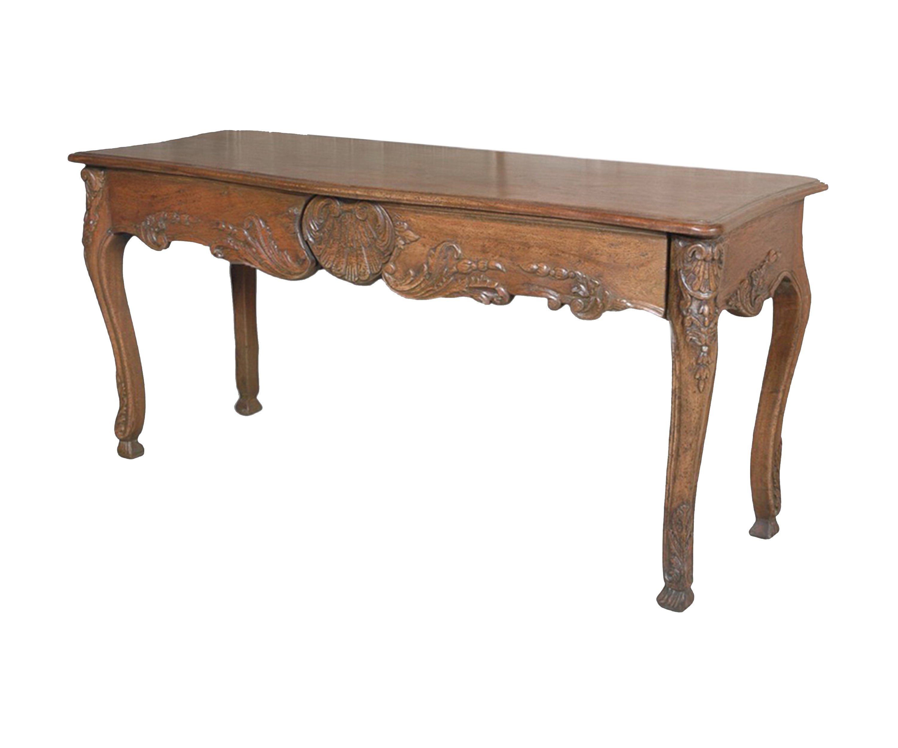 French Style Carved Wooden Study Table with Central Shell Motif