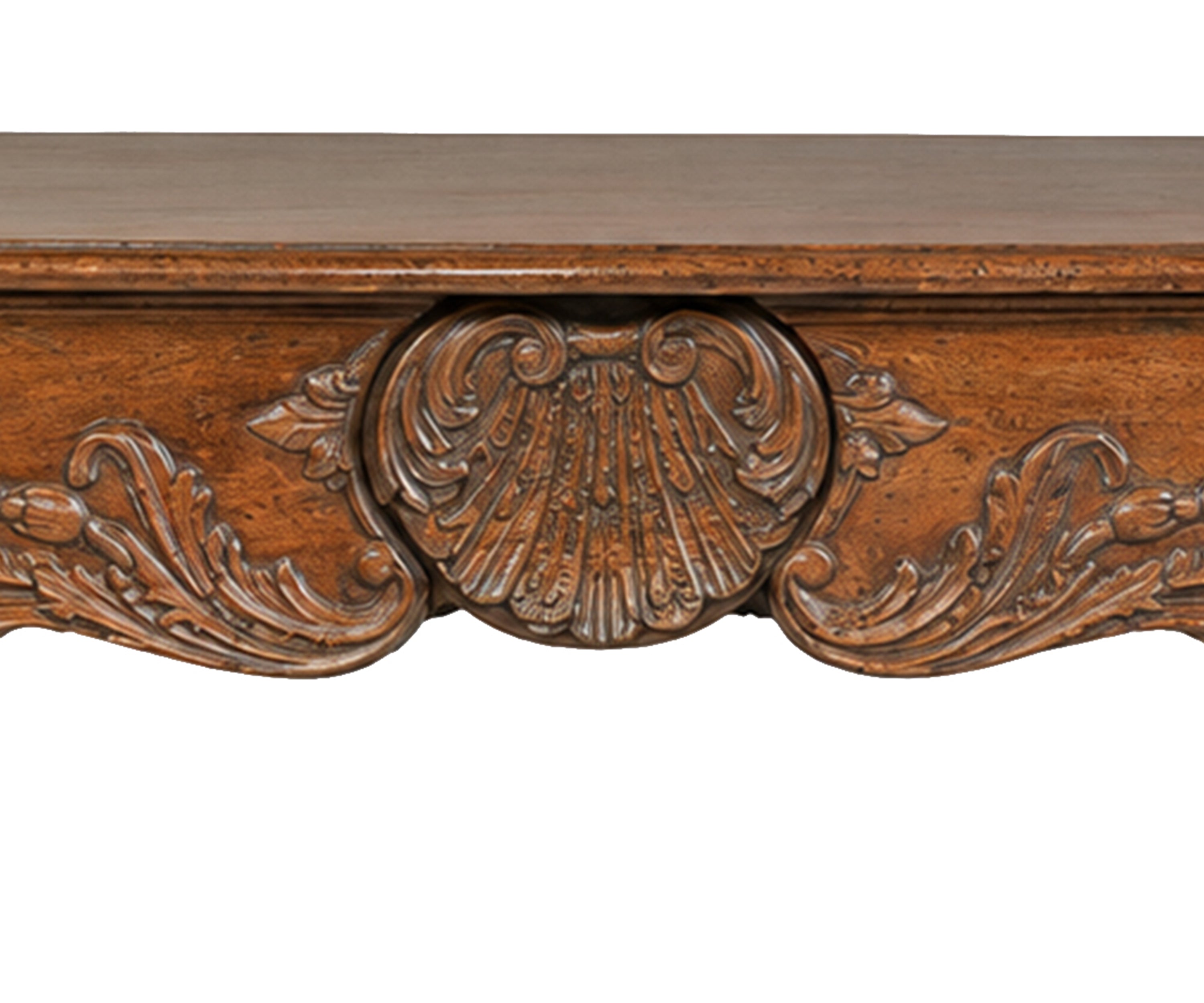 French Style Carved Wooden Study Table with Central Shell Motif