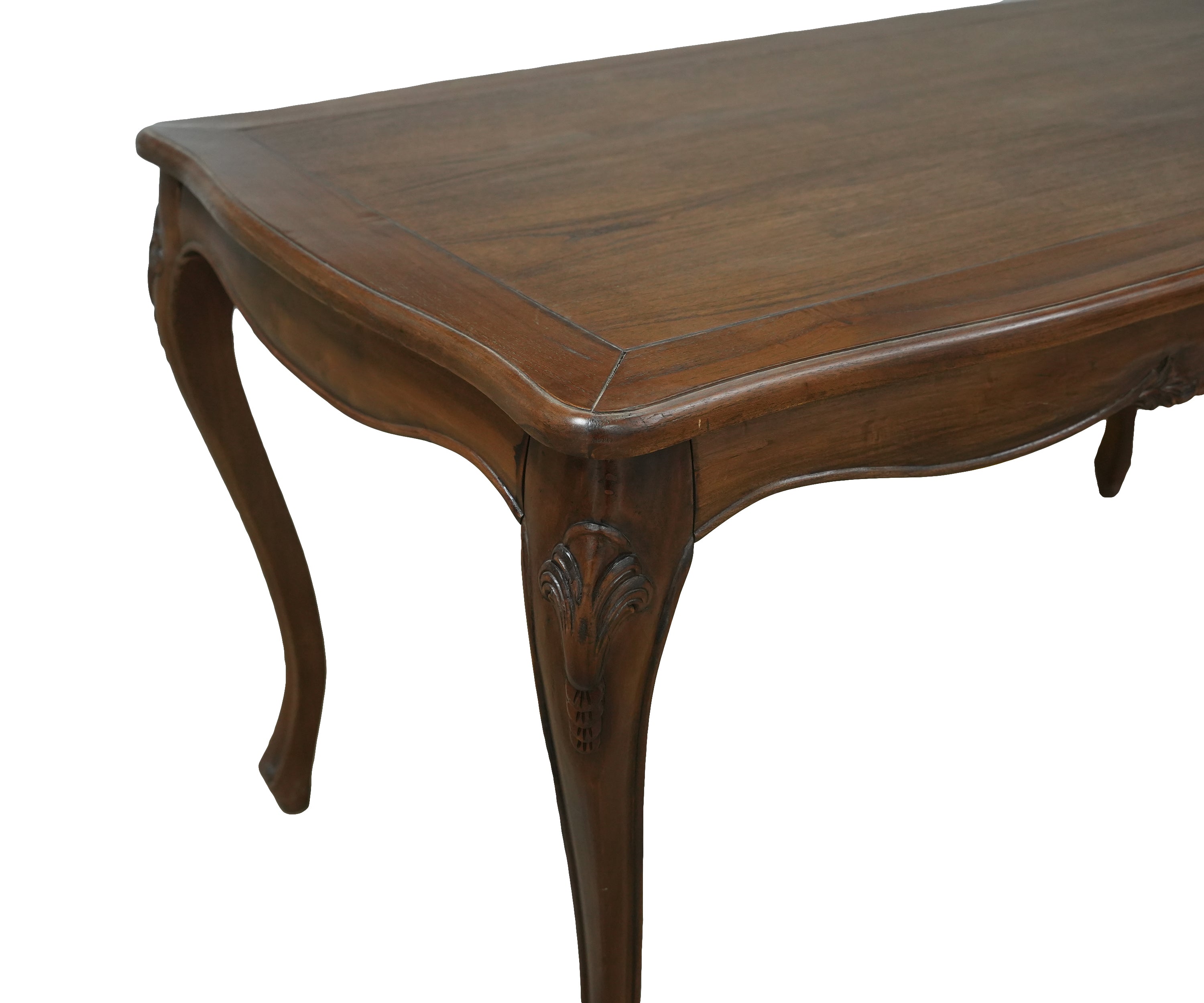 French Style Carved Teak Dining Table with Cabriole Legs