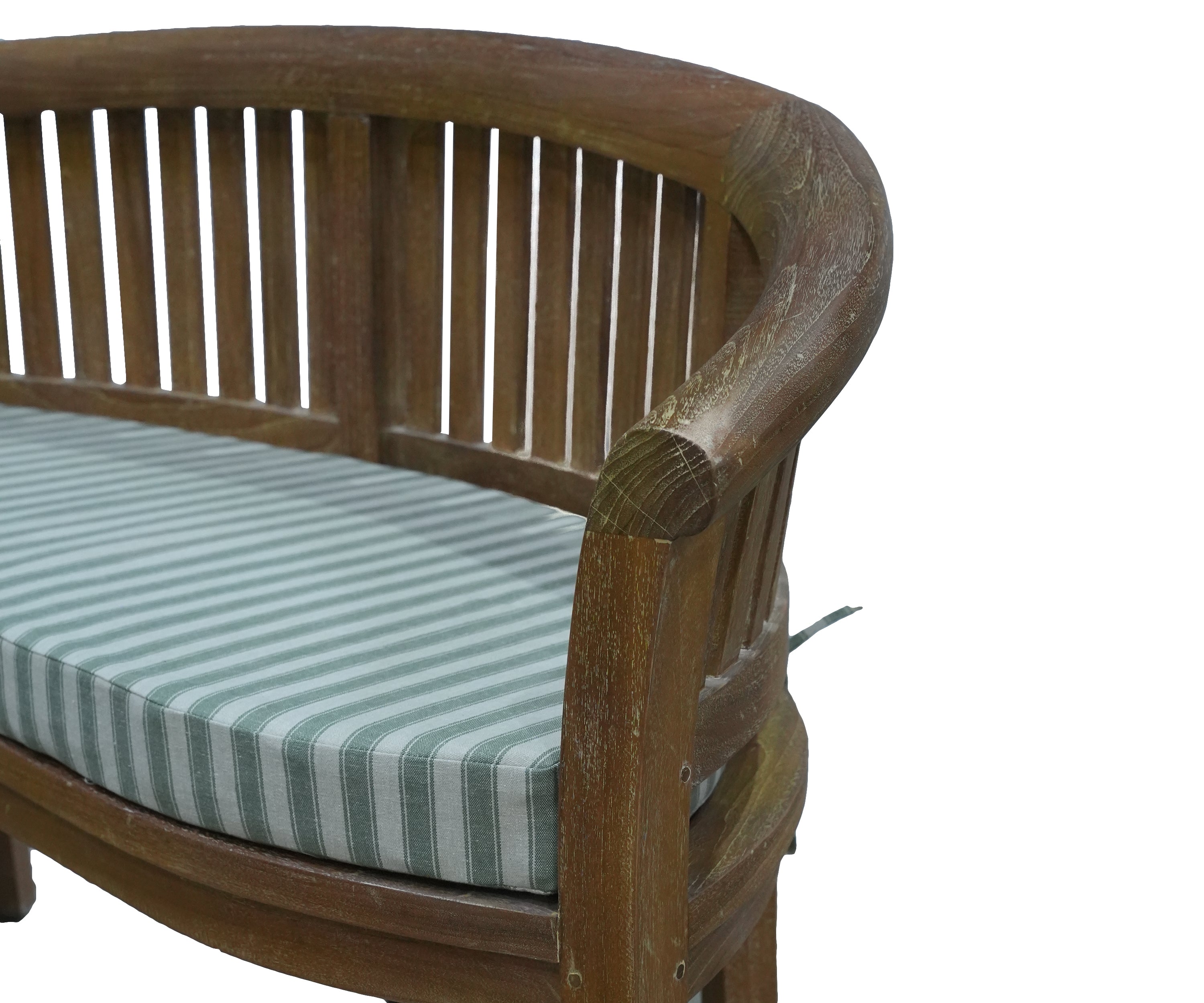 French Style Teak Wood Sofa Chair with Striped Cushion and Curved Backrest
