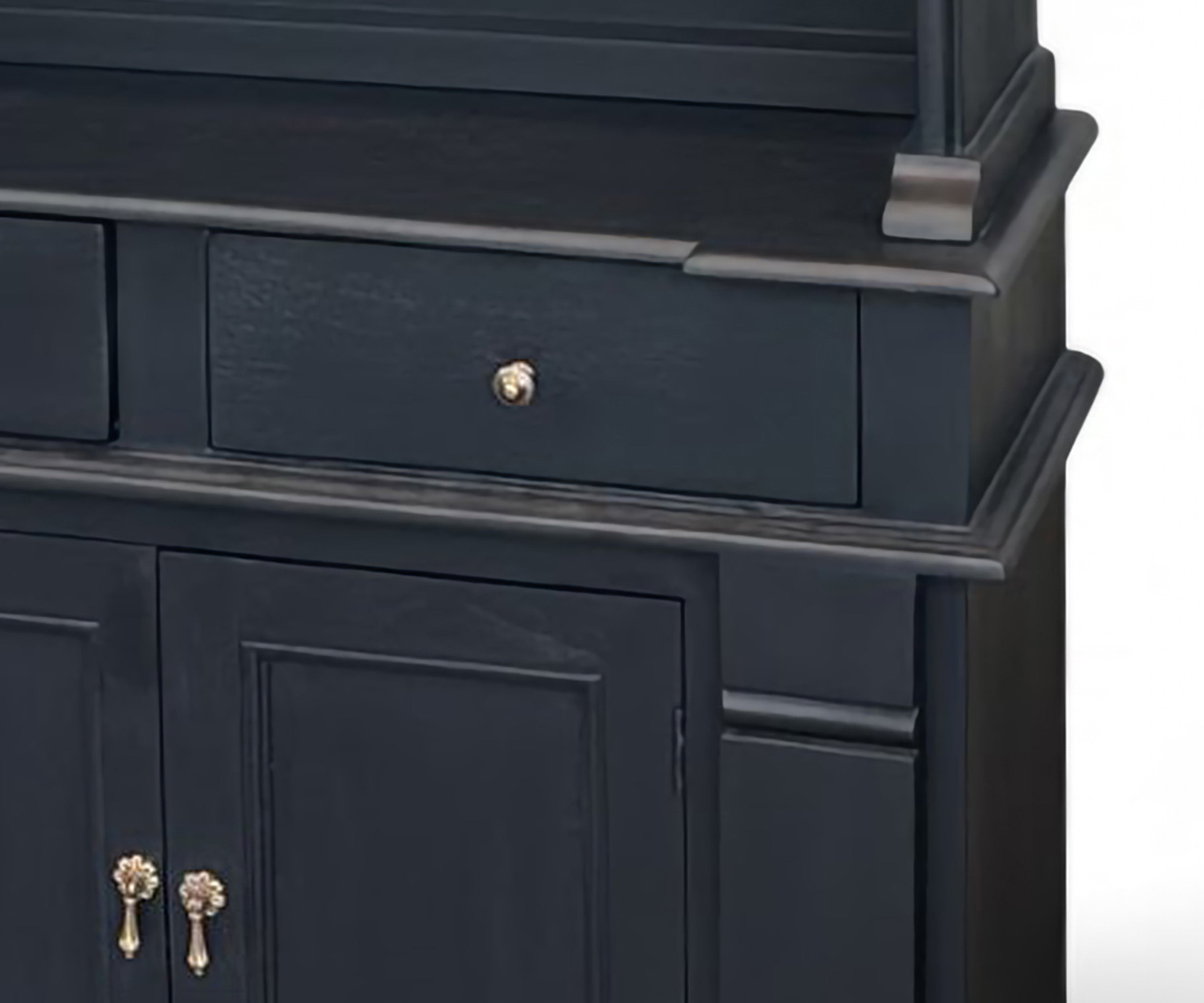 Tall Black Wooden Hutch Display Cabinet with Shelves and Storage