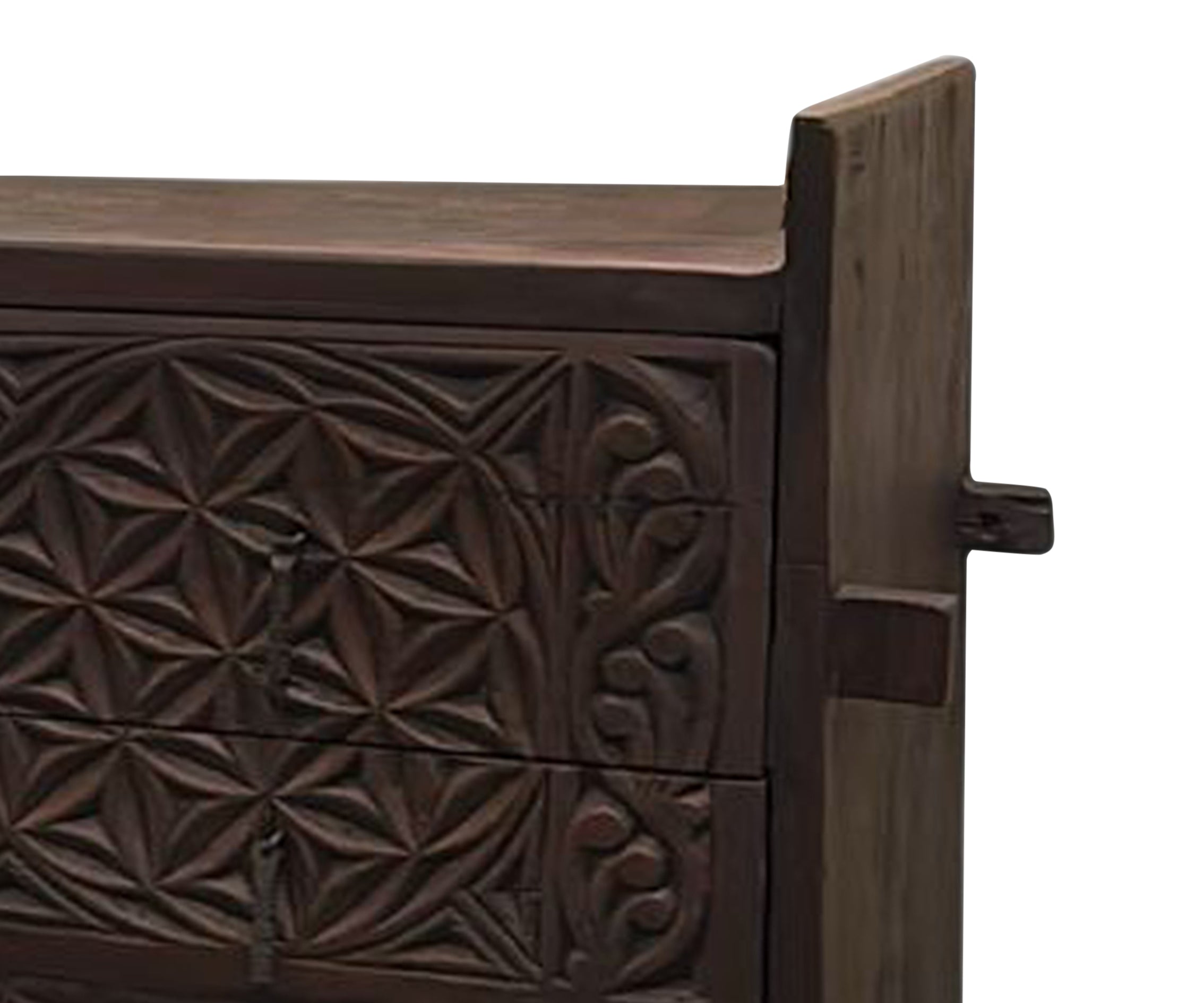 Tribal Carved Solid Wood Chest of Drawers in Dark Walnut Finish