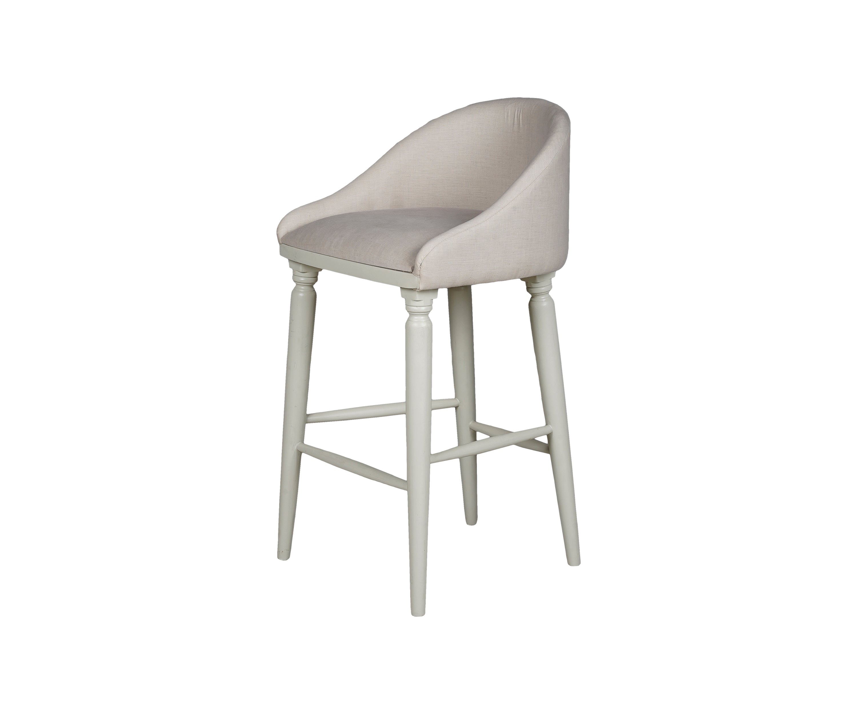 Ivory Upholstered Barrel Back Bar Chair with Wooden Legs