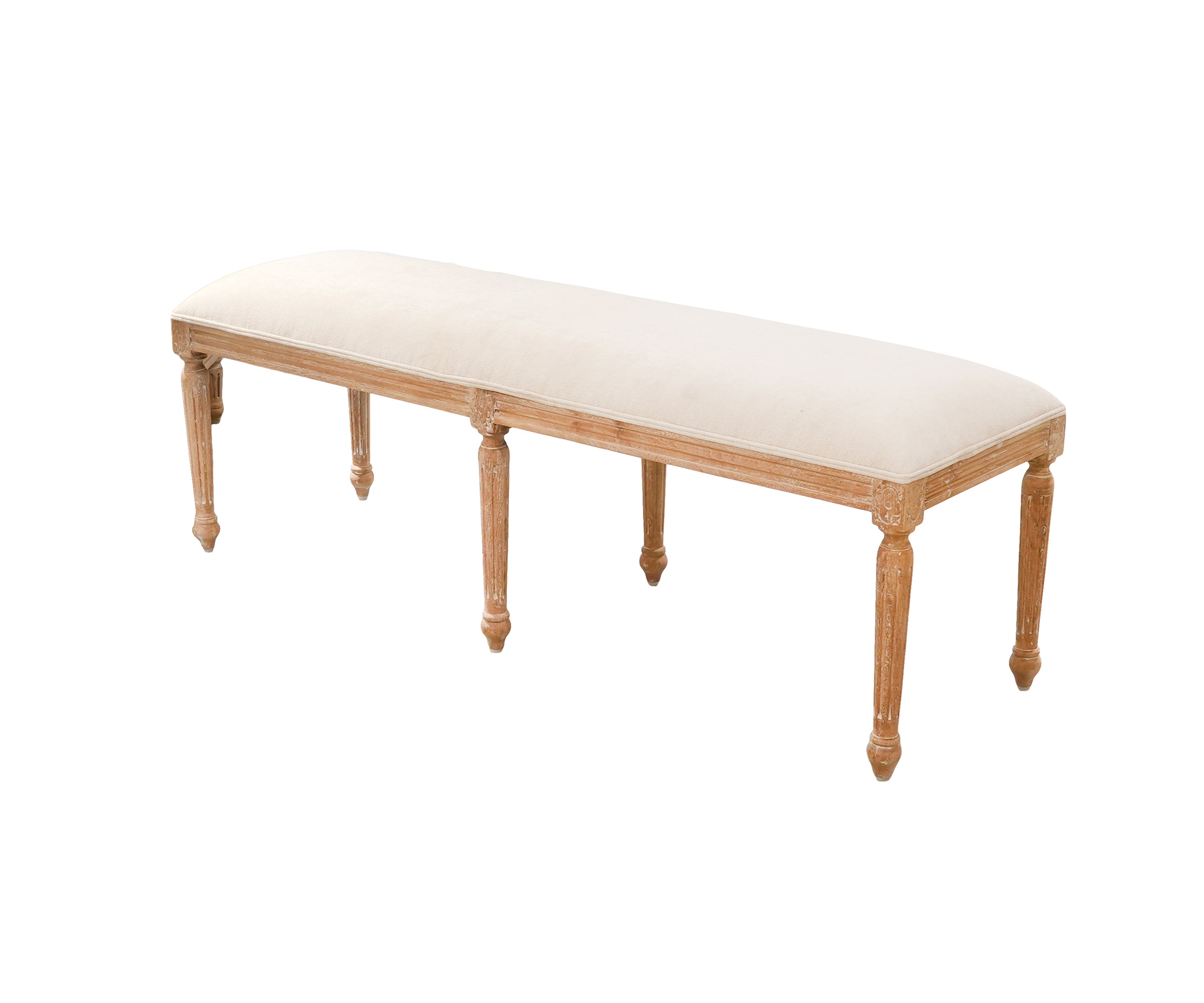 Upholstered Bench with Carved Solid Wood Frame