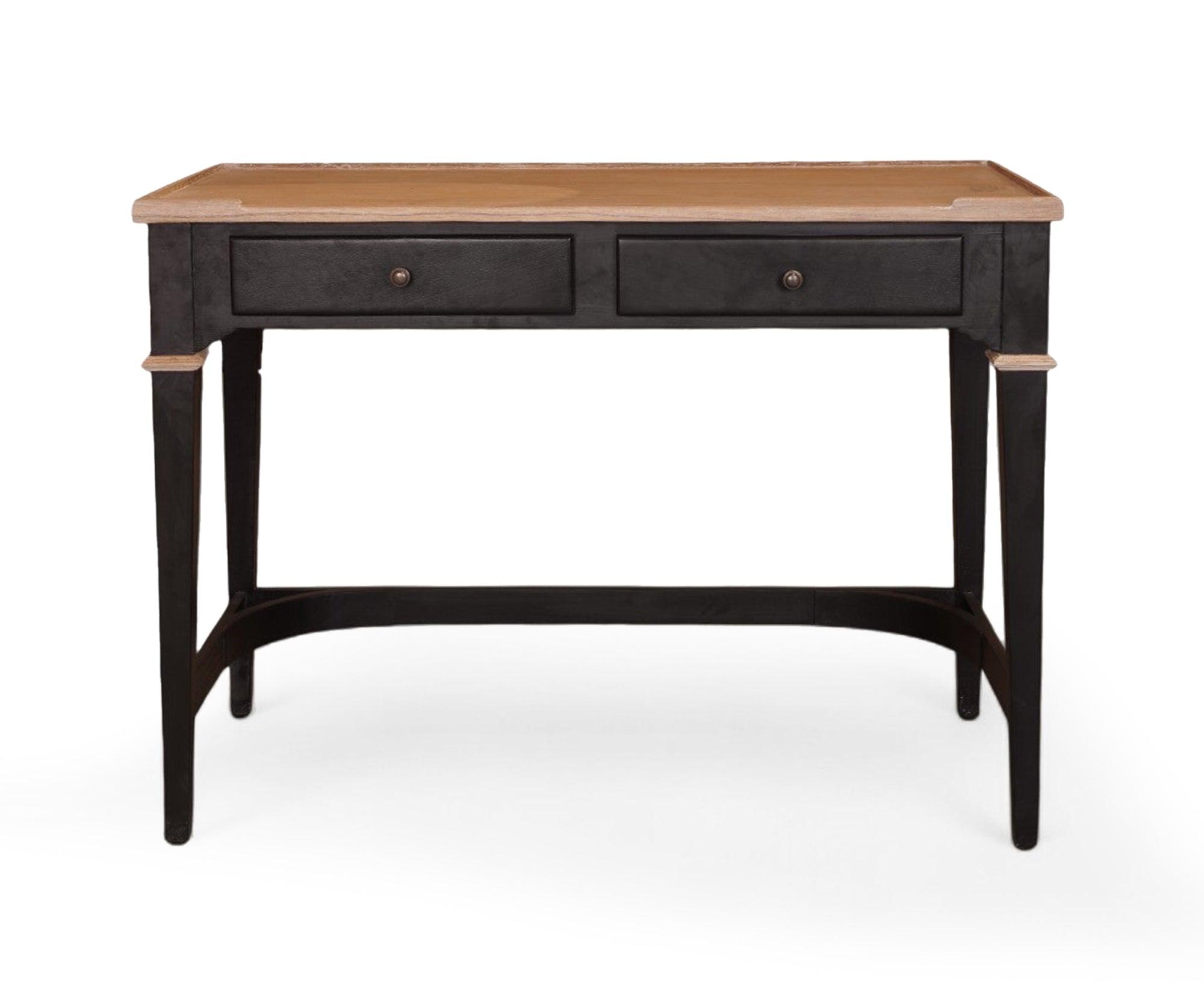 Two Tone Wooden Study Table with 2 Drawers and Curved Stretcher Base
