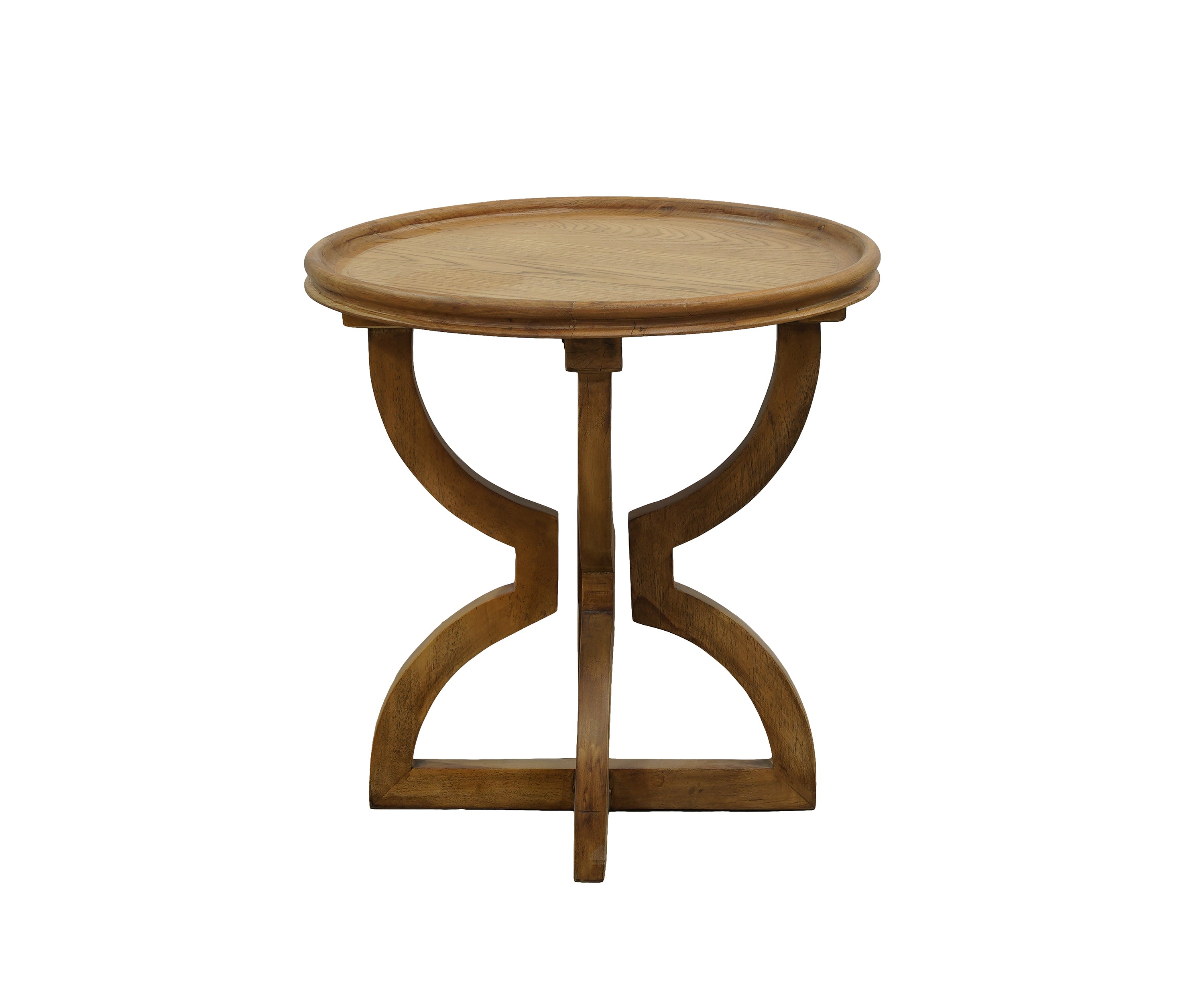 Round Wooden Side Table with Curved Pedestal Legs