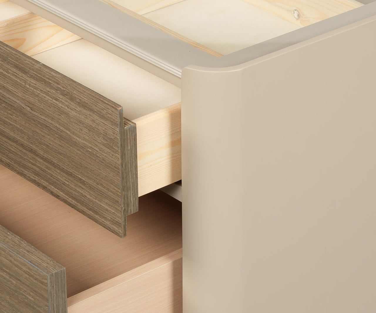 Taupe Organizer 3-Drawer Bed Side Table with Glass Top