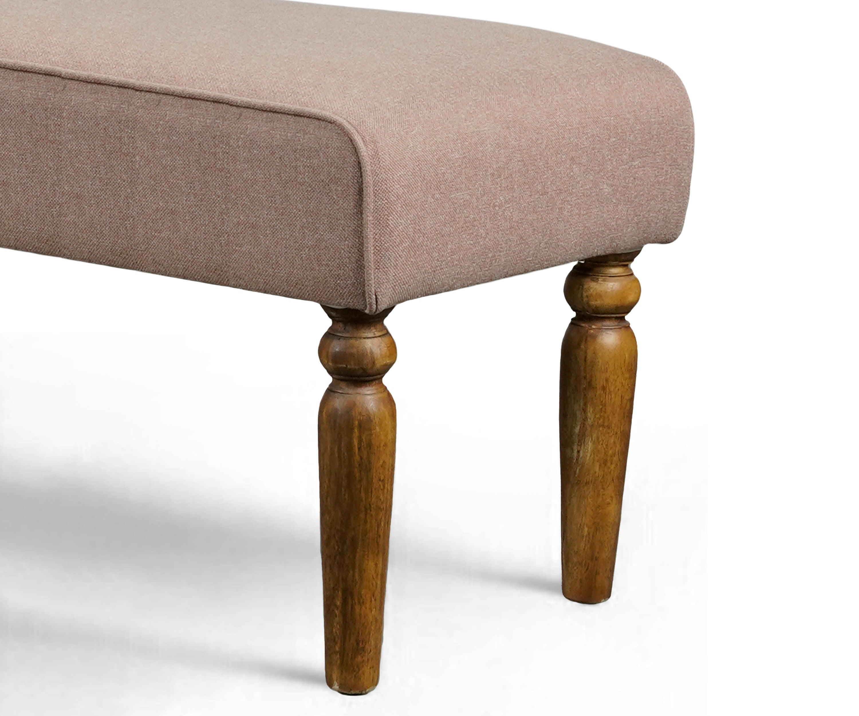 Pink Linen Bench with Wooden Legs