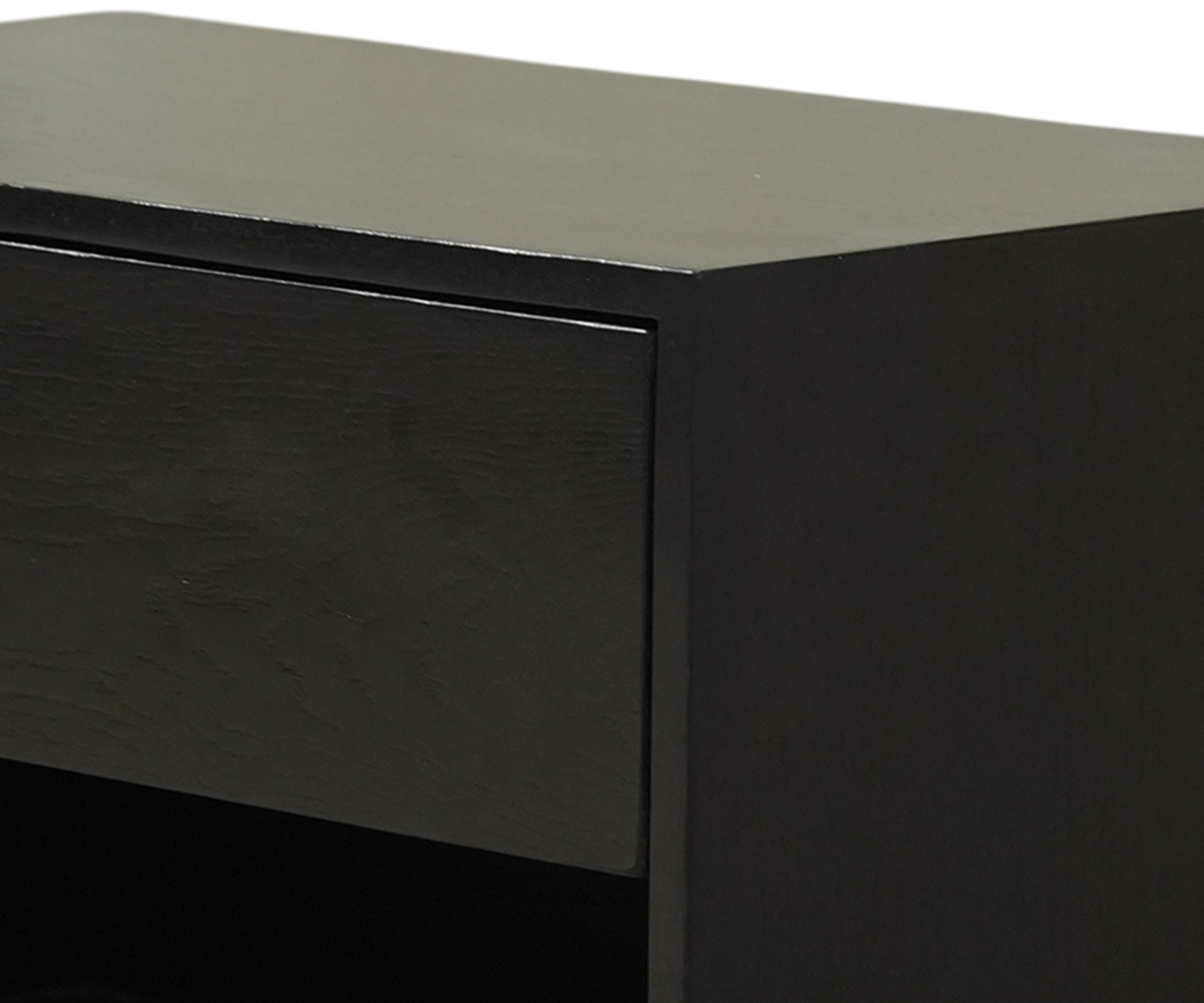 Black Pedestal Bed Side Table with Drawer and Open Shelf