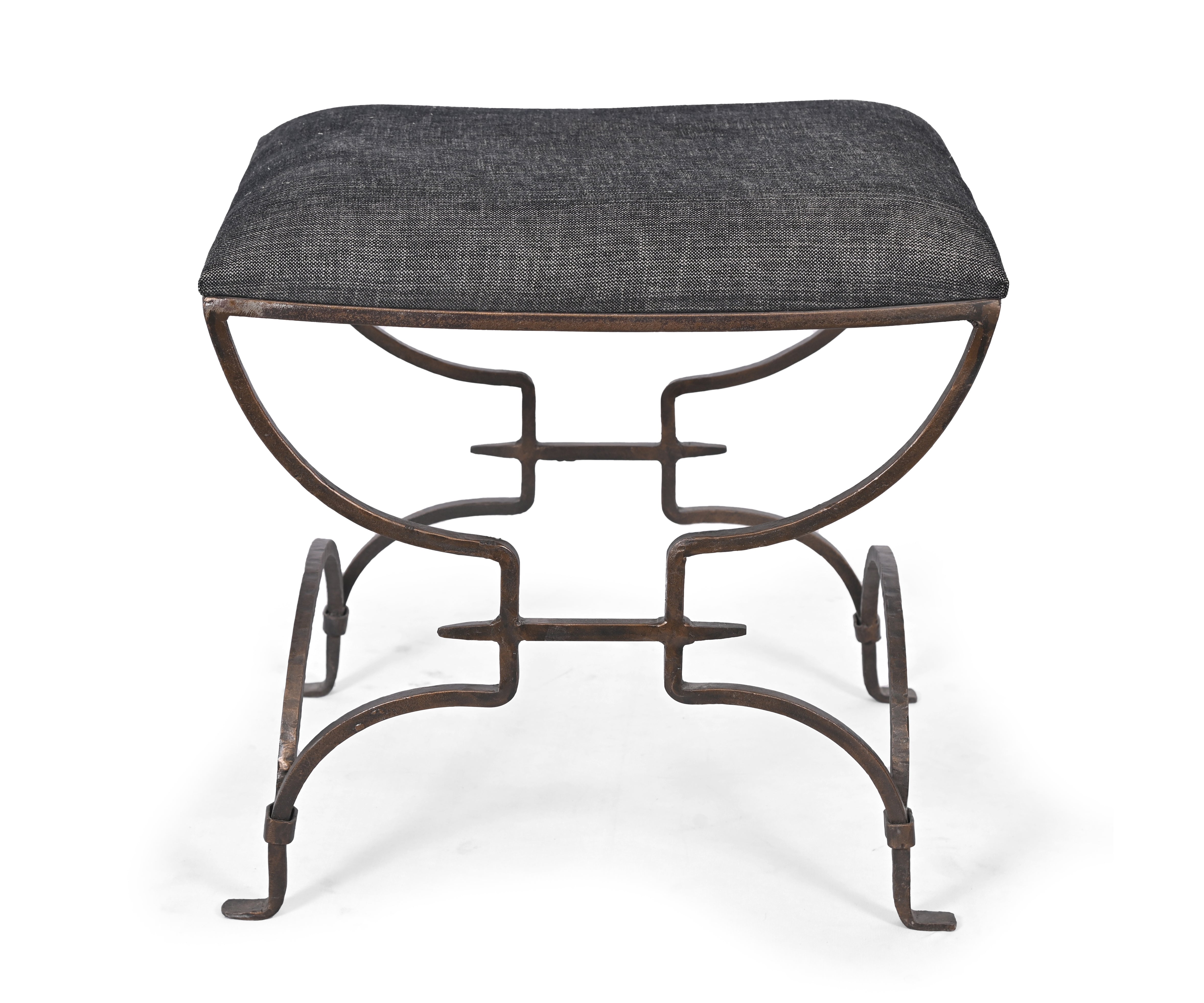 Industrial Iron Accent Stool with Upholstered Seat