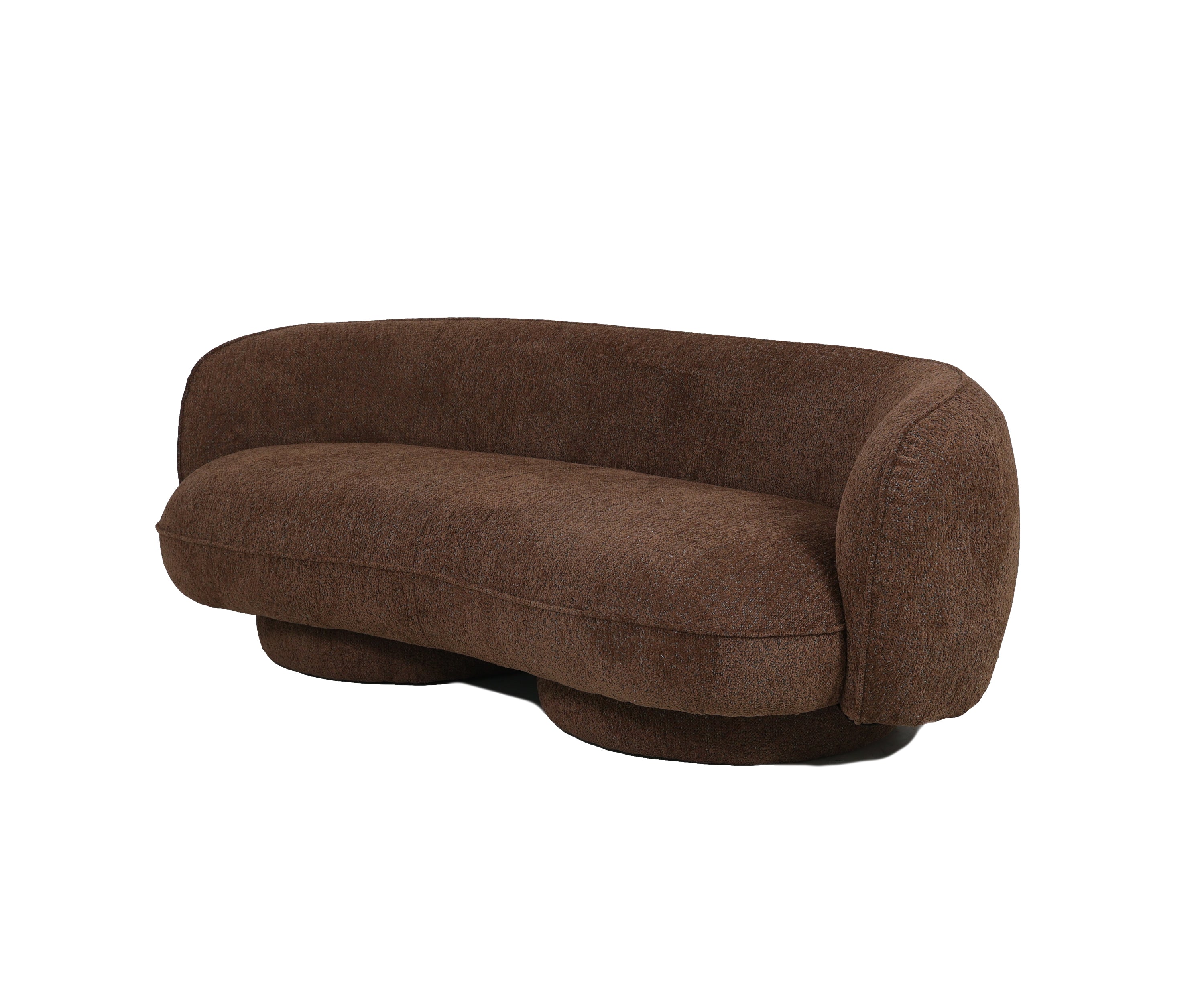 Deep Brown Bouclé Upholstered Curved Sofa