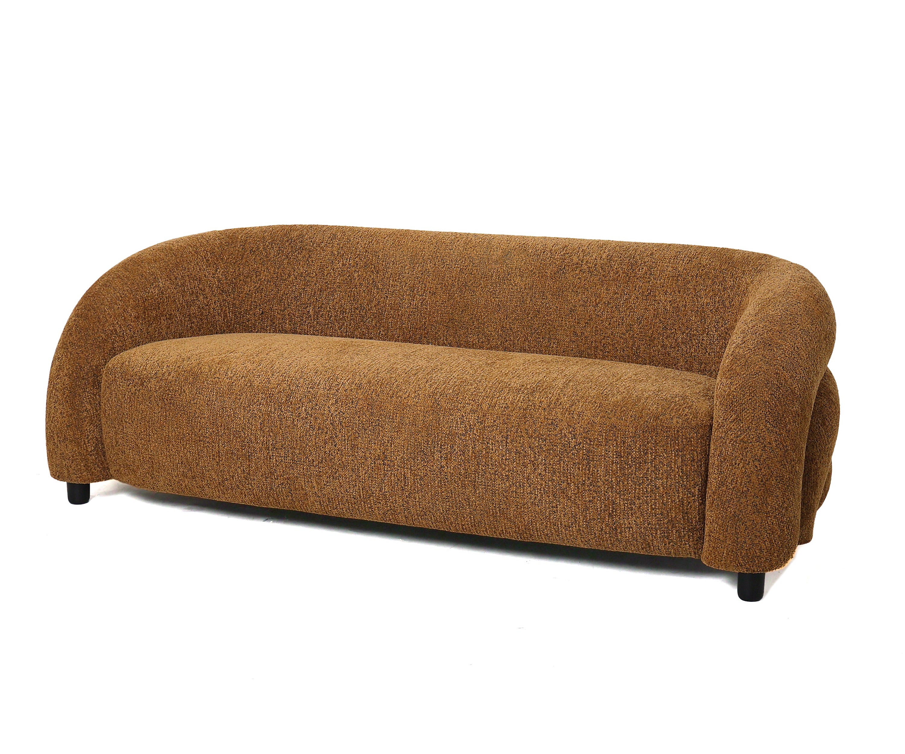 Bouclé Bolster 3 Seater Sofa – Sculpted Curves in Warm Amber