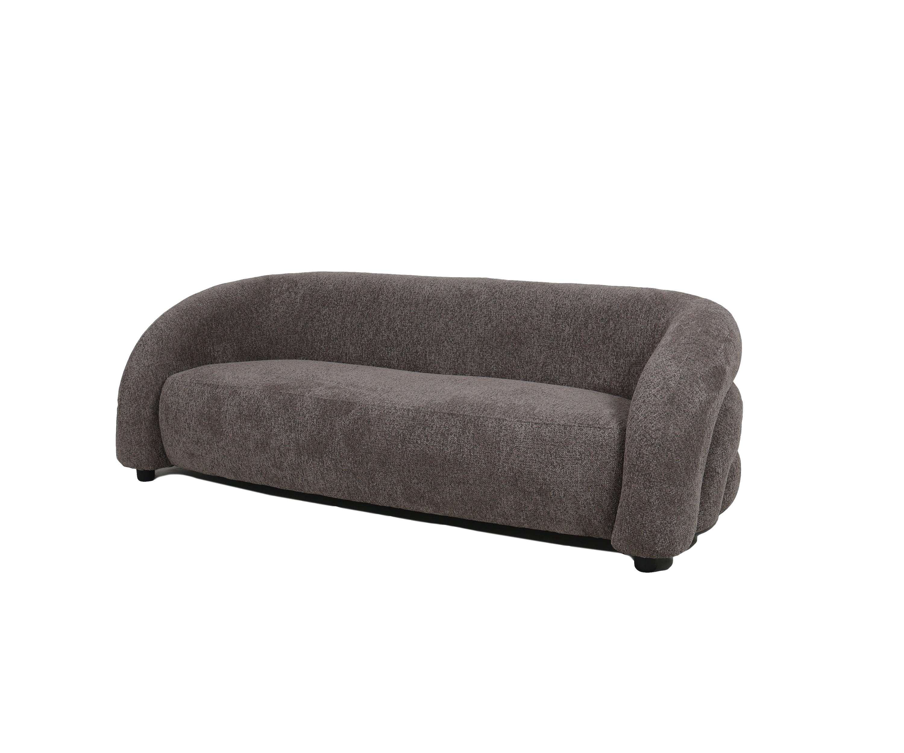 Bouclé Bolster 3 Seater Sofa – Sculpted Curves in Charcoal Grey